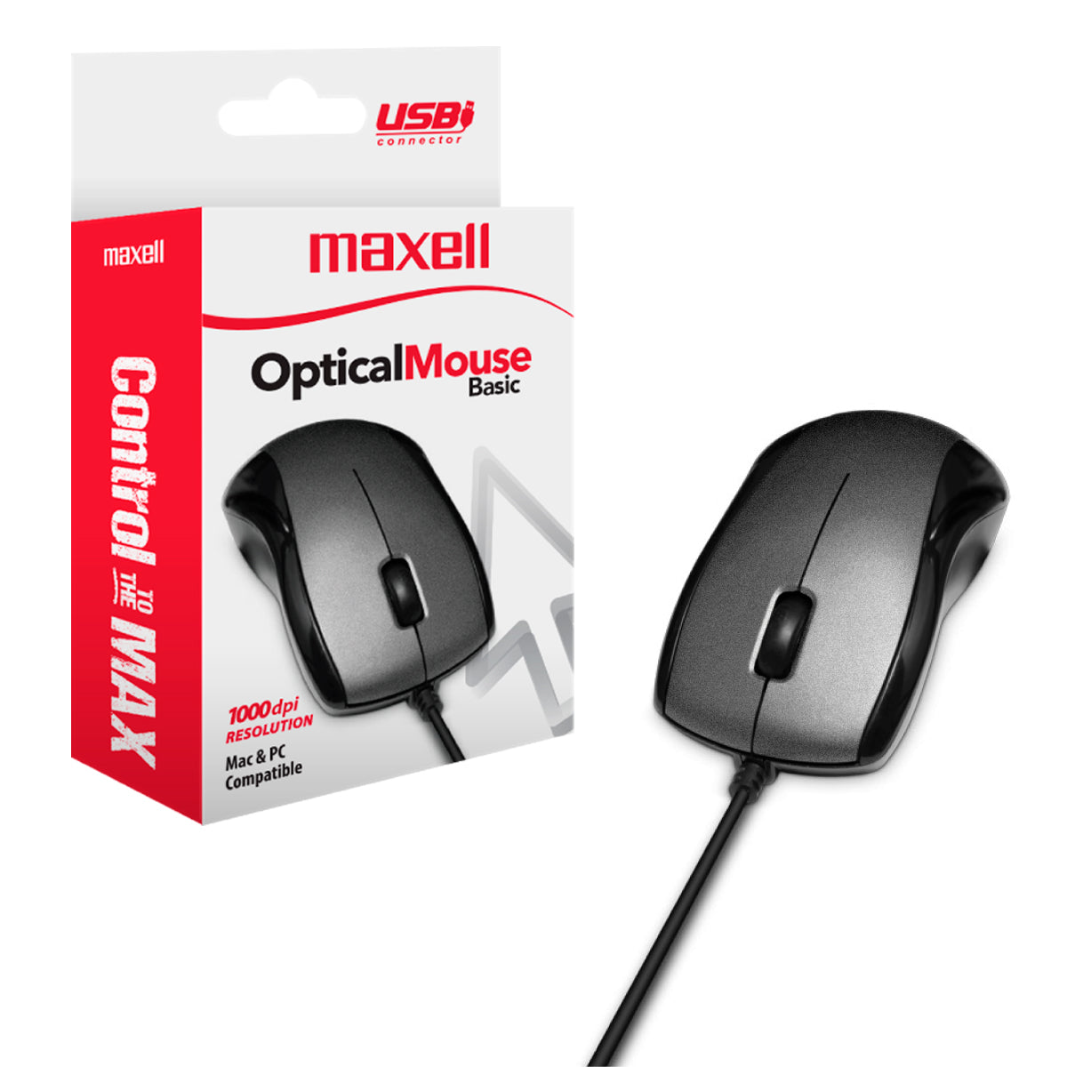 Mouse USB Optical Basic Maxell MOWR-101 Ergonomico Cable 140cm Sensor 1000dpi Compatible Windows-Mac