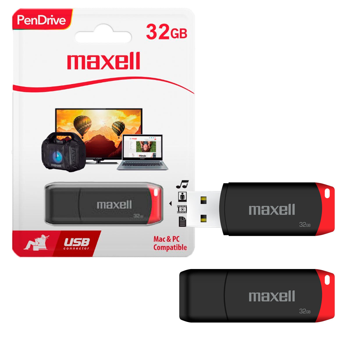 Pendrive USB 32GB Maxell USBPD-32 Con Tapadera de Protección Compatible MAC y Windows Uso General