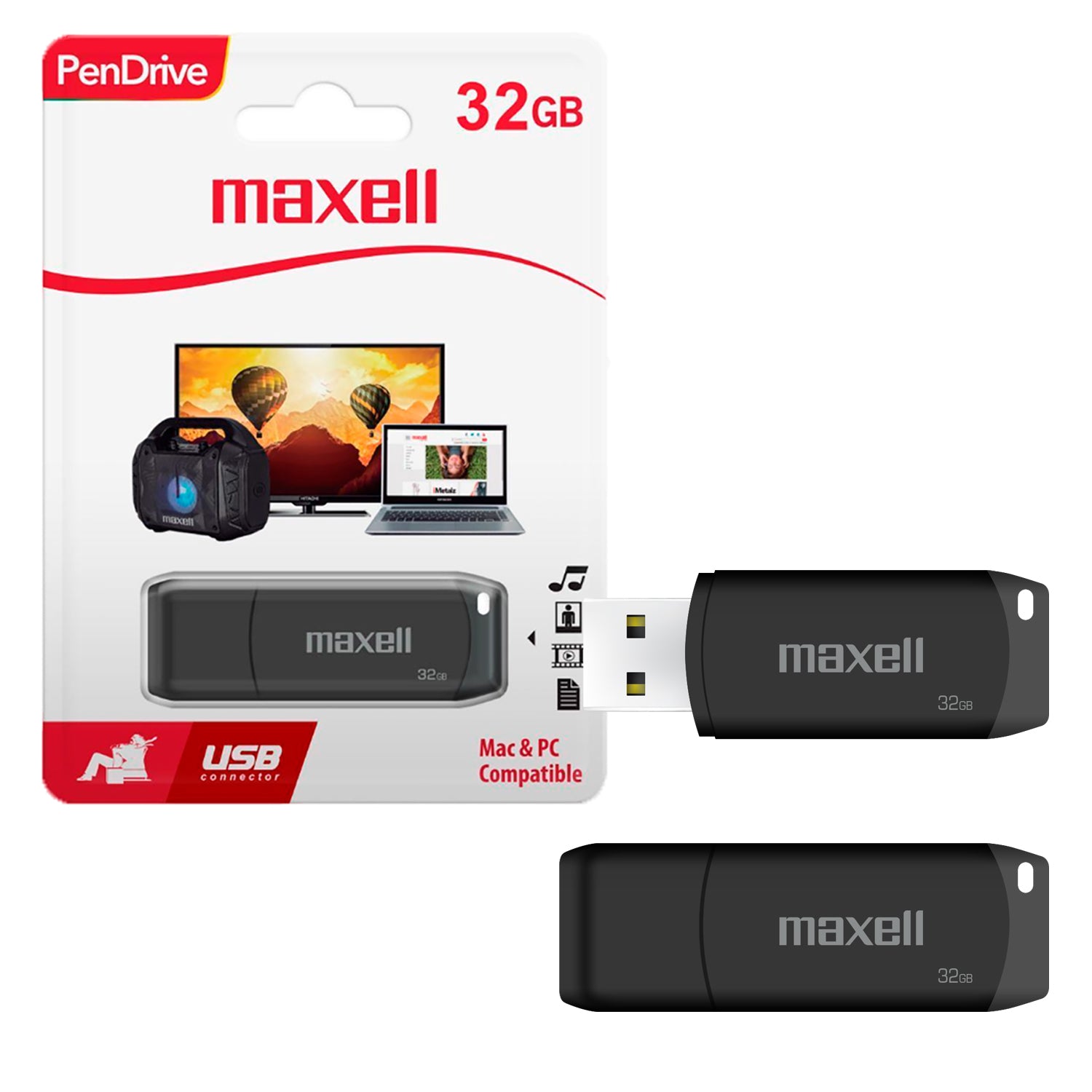 Pendrive USB 32GB Maxell USBPD-32 Con Tapadera de Protección Compatible MAC y Windows Uso General