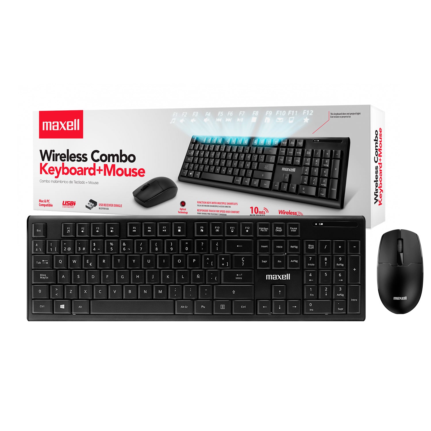 Combo Teclado y Mouse Inalambrico Maxell WKBC-200 USB 2.4GHz Sensor Optico 1000dpi Español