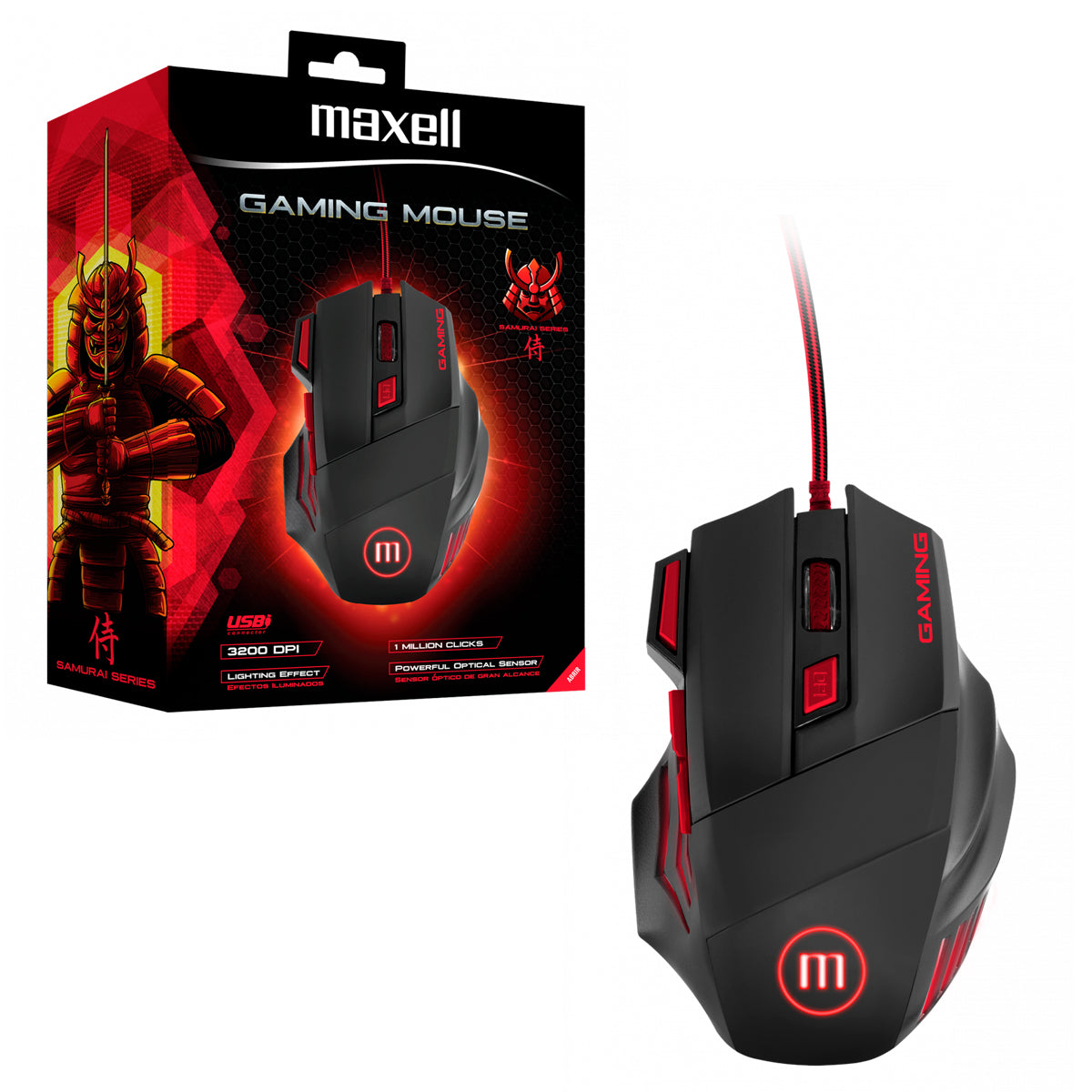 Mouse Gaming USB Optico Maxell CA-MOWR1200 Cable 2m Sensor Ajustable 3200dpi Compatible Windows-Mac