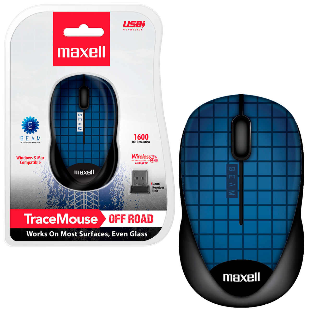 Mouse Inalambrico Maxell MOWL-250 Banda 24GHz Ergonomico Sensor 1600dpi Compatible Windows-Mac