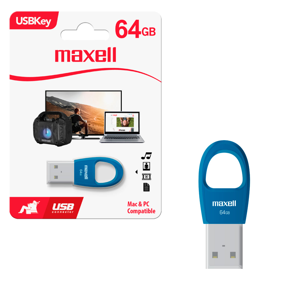 Pendrive USB 64GB Maxell Key USBK-64 Compatible MAC y Windows Uso General Rapida transferencia