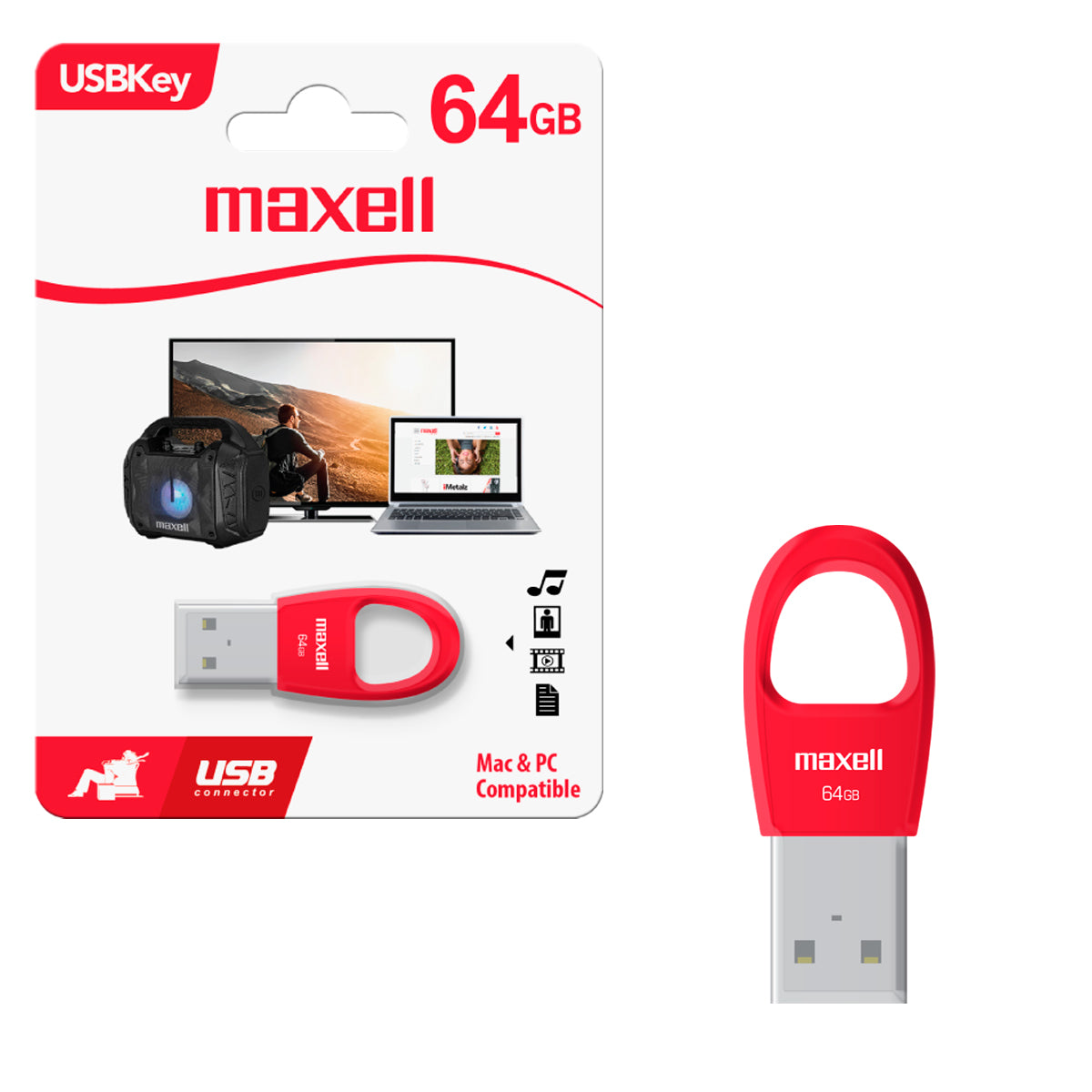 Pendrive USB 64GB Maxell Key USBK-64 Compatible MAC y Windows Uso General Rapida transferencia