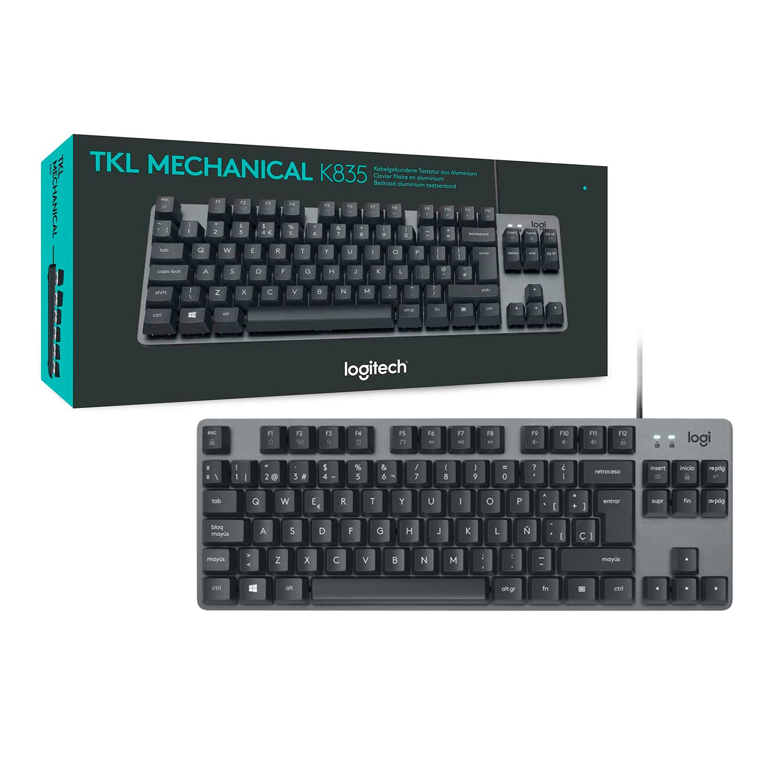 Teclado Mecanico TKL Logitech K835 Switch Blue Cable USB 1,5m 12 Teclas Fn  Español QWERTY Aluminio