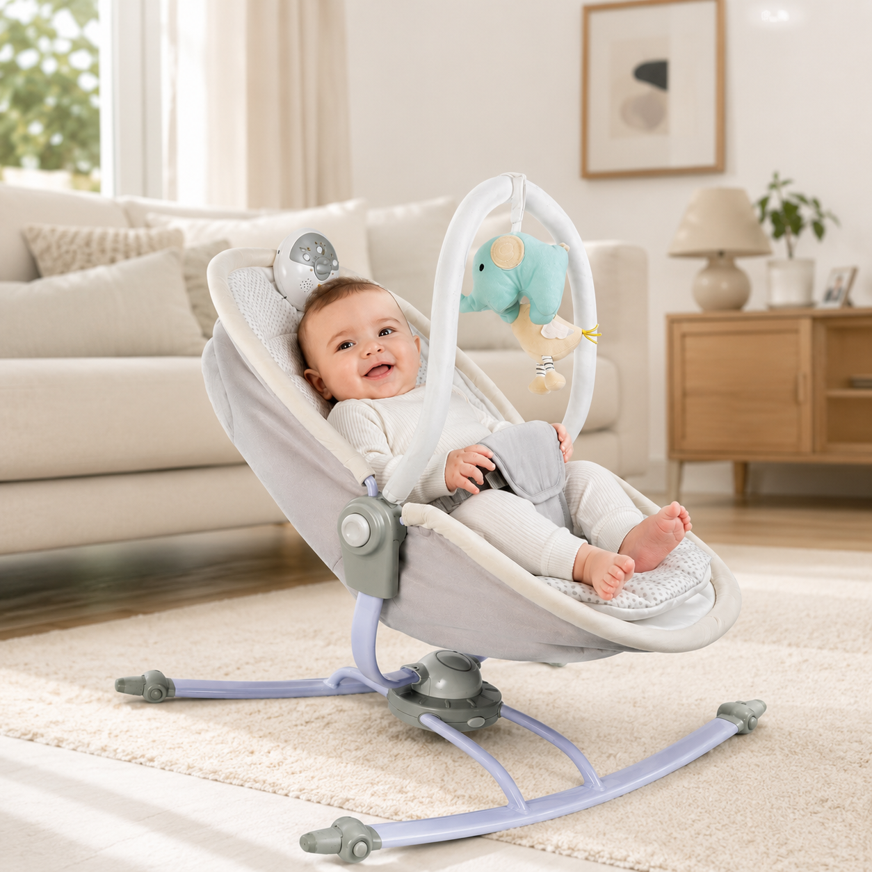 Silla Mecedora de Bebé Musical Rotativa con Cinturón 5 Puntos