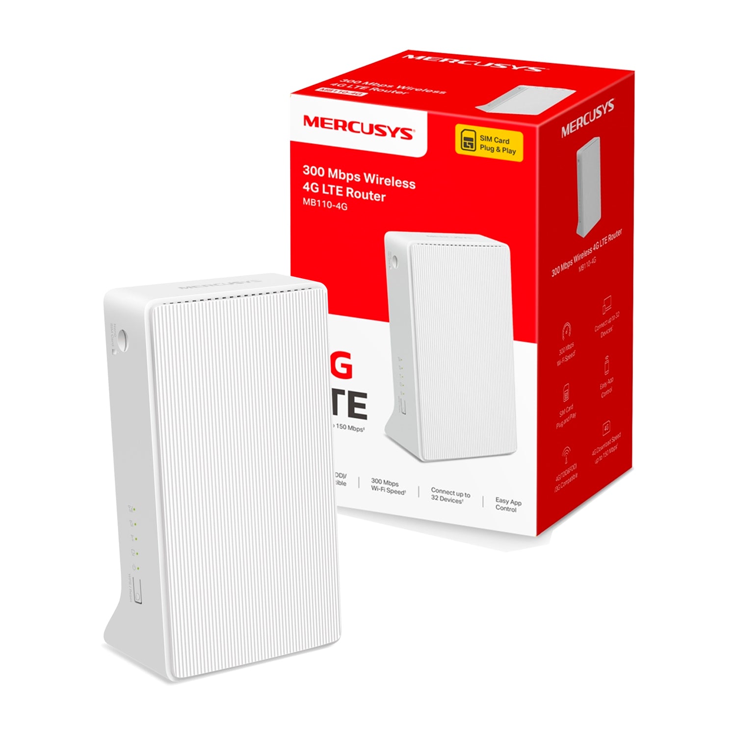 Router Inalambrico Mercusys MB110-4G SIM 4G LTE FDD/TDD Velocidad 300Mbps Hasta 32 Dispositivos