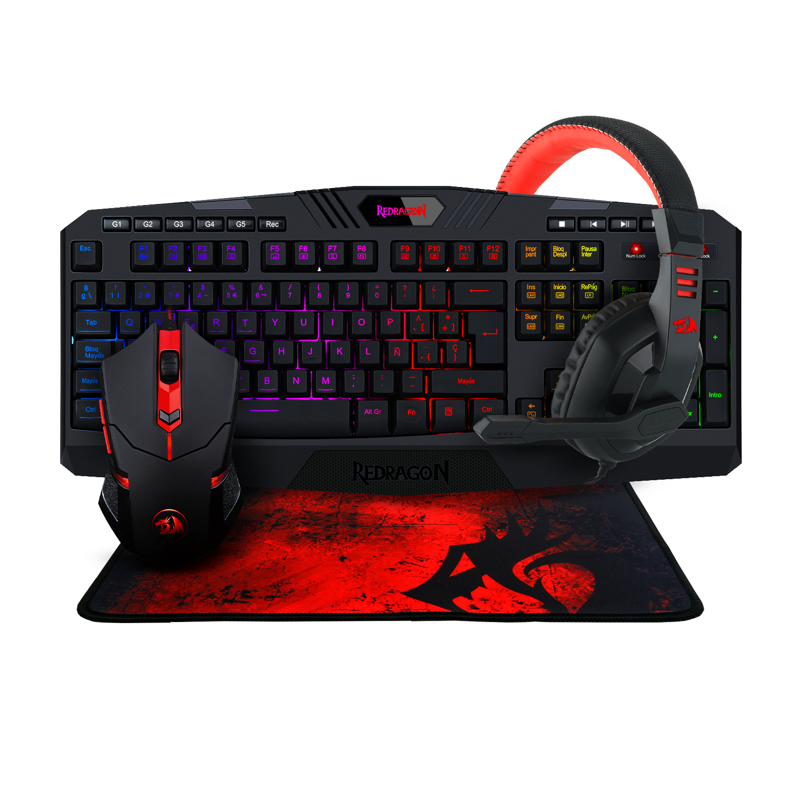 Kit Teclado Mouse y Audifonos Gamer Redragon S101 Combo 4En1