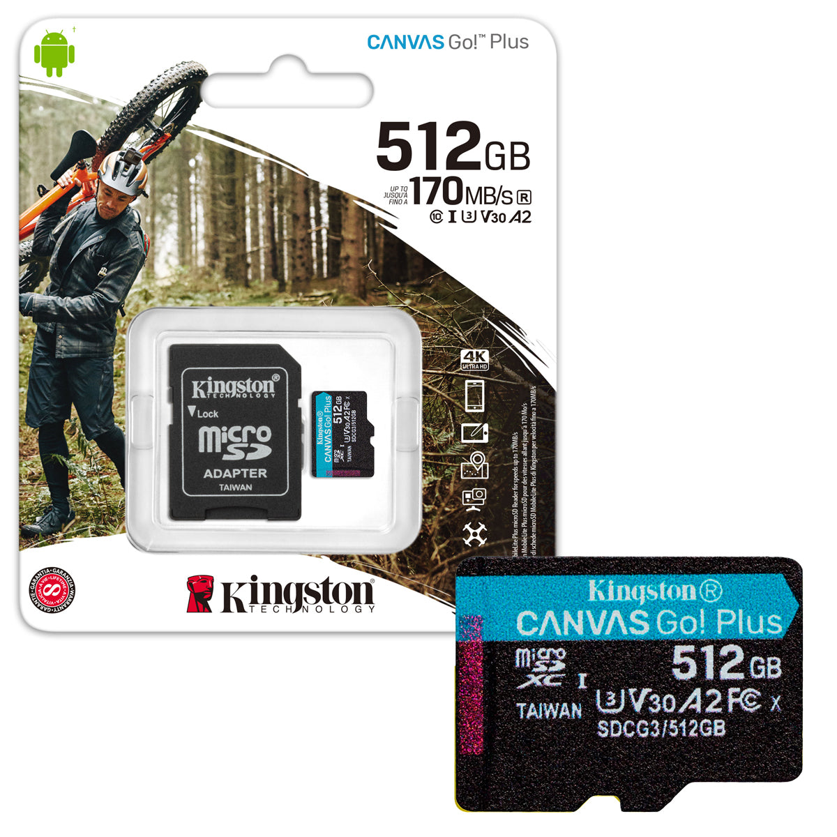 Tarjeta De Memoria MicroSD 512GB Kingston Canvas Go Plus SDXC Clase 10 + Adaptador UHS-1 4k 170MB/s