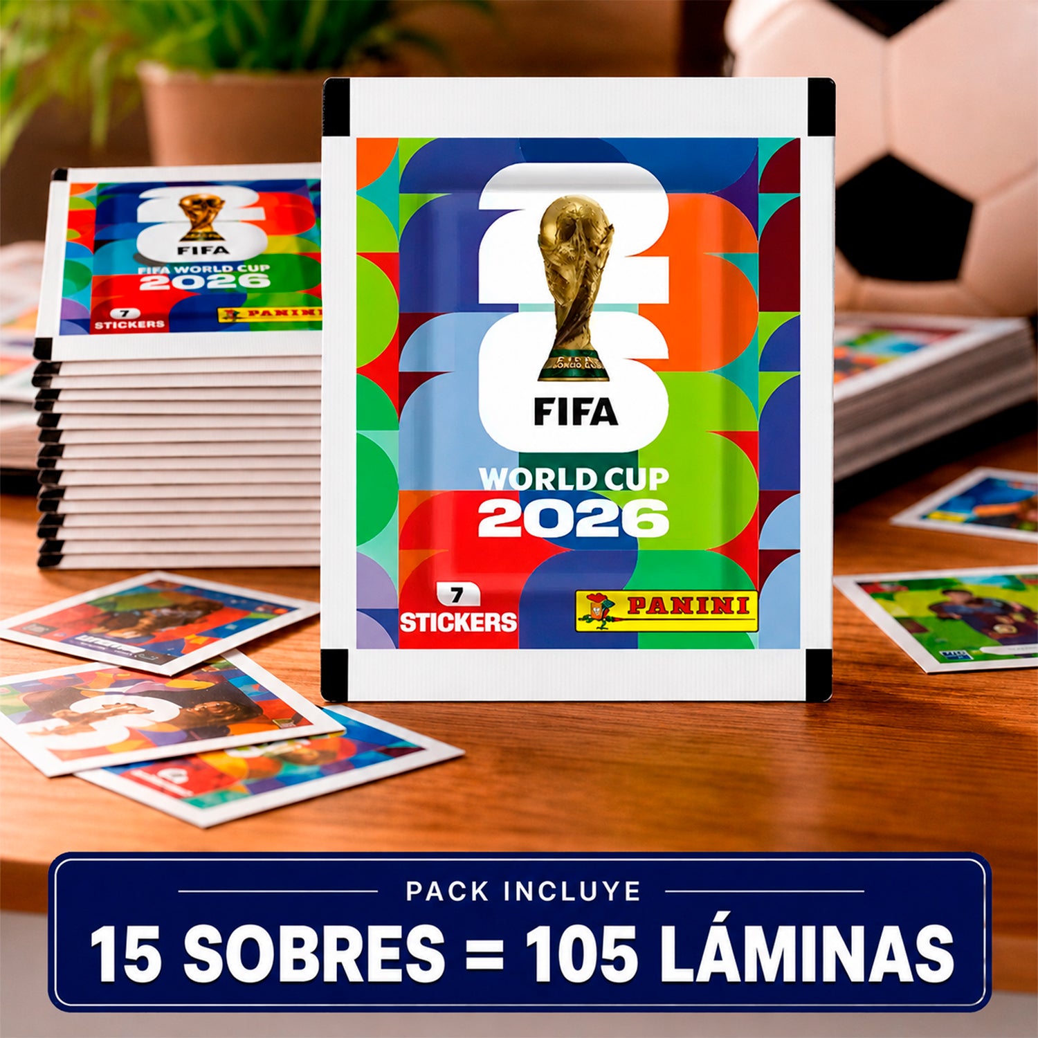Pack de 15 sobres 105 Laminas Panini Fifa Copa Mundial 2026