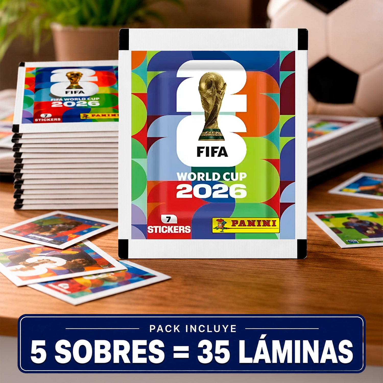 Pack de 5 sobres de laminas Panini Mundial 2026 35 laminas