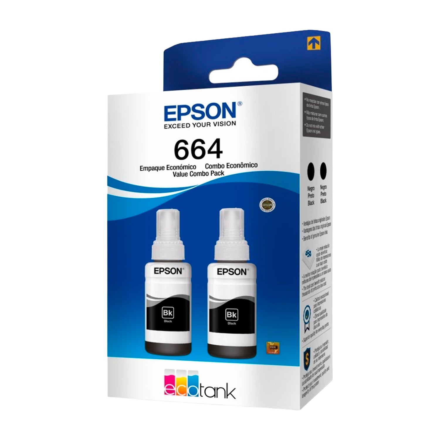 Pack 2 Botellas Tinta Epson T664 Color Negro 70ml 4000 pag
