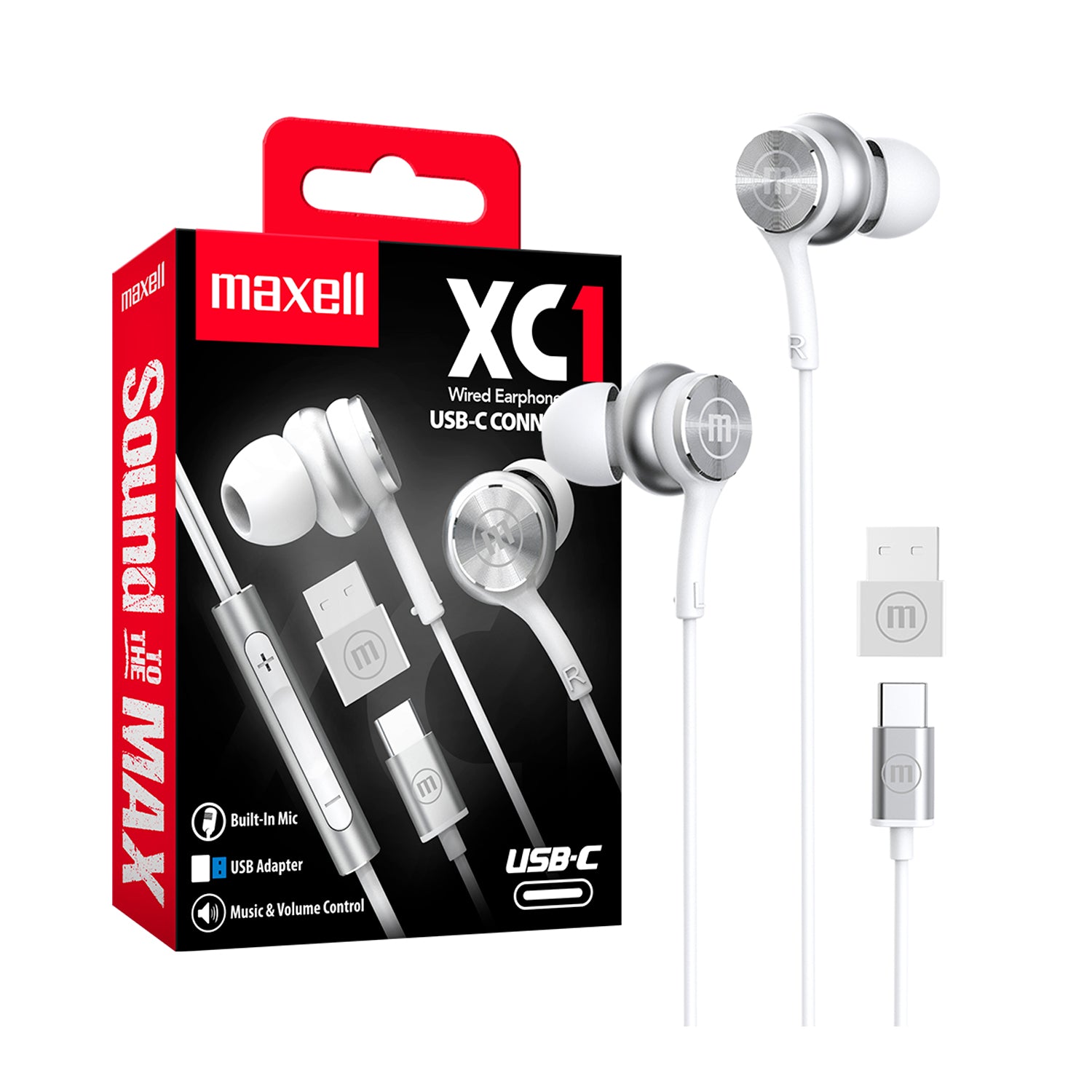 Audifonos Maxell XC1 In-ear Tipo-C Con Adaptador USB-A Manos Libres Microfono Audio Control