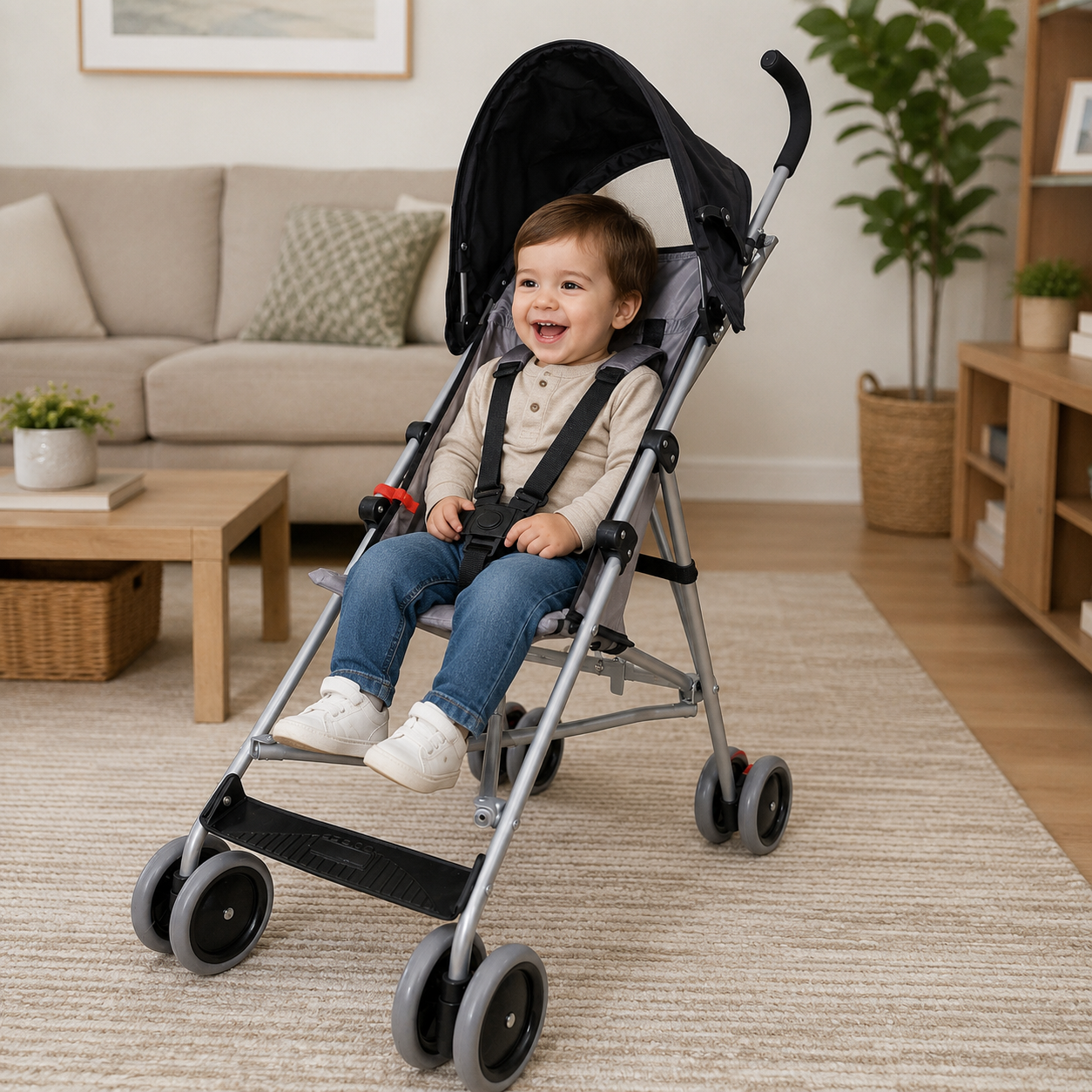 Coche De Paseo Tipo Paragua Plegable Resistente Con Cinturón Y Freno