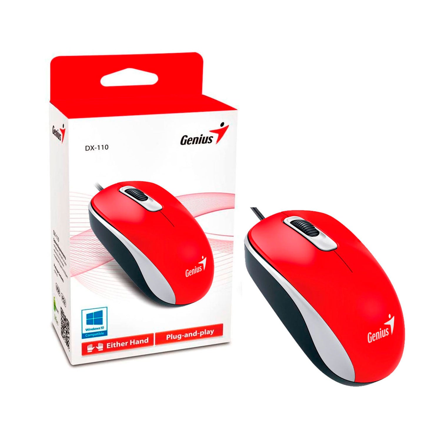 Mouse Genius Dx-110 Usb Óptico 3 Botones Ambidiestro Rojo