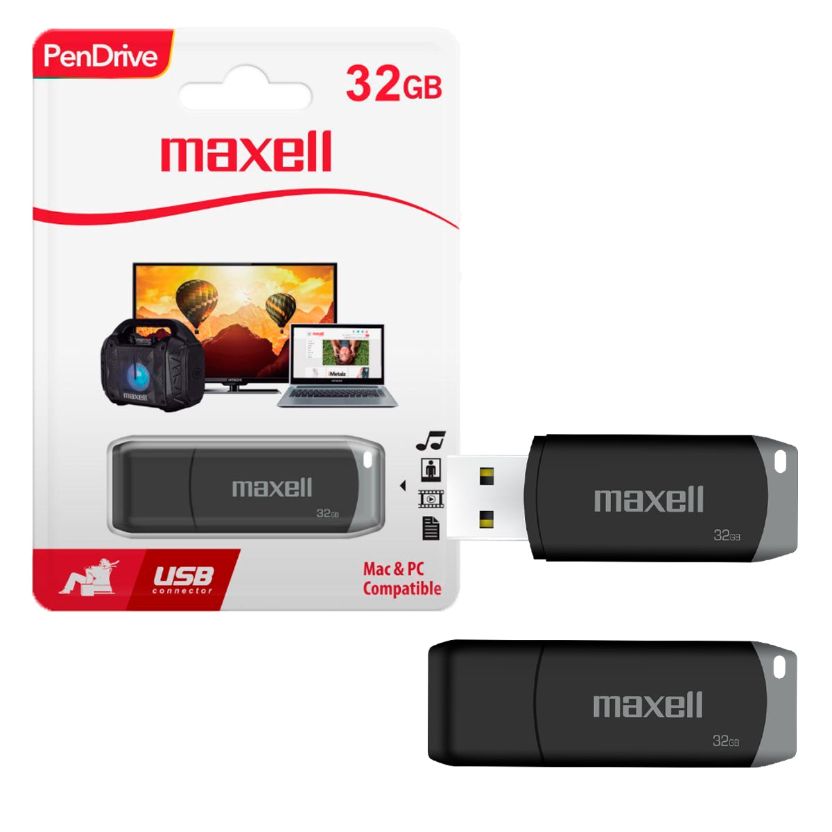 Pendrive USB 32GB Maxell USBPD-32 Con Tapadera de Protección Compatible MAC y Windows Uso General - Mayorista de Tecnología