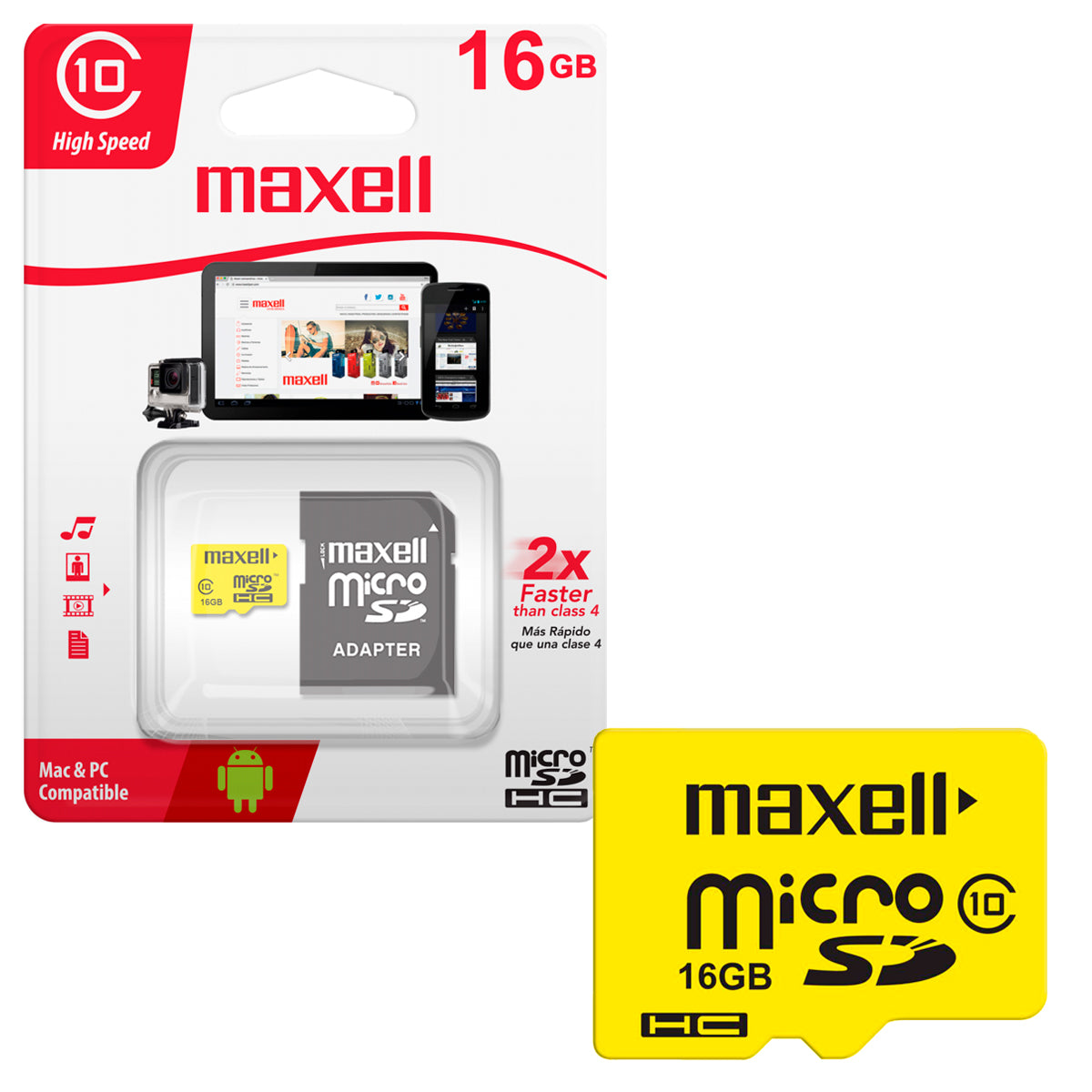 Tarjeta de memoria MicroSD 16GB Maxell SDHC Clase 10  + Adaptador UHS-1 90MB/s Multiples Usos