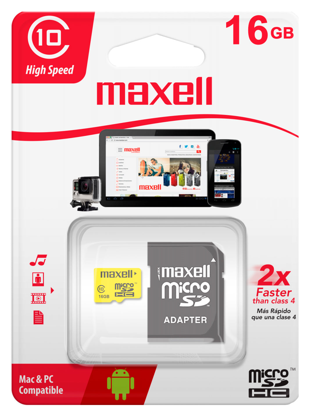 Tarjeta de memoria MicroSD 16GB Maxell SDHC Clase 10  + Adaptador UHS-1 90MB/s Multiples Usos