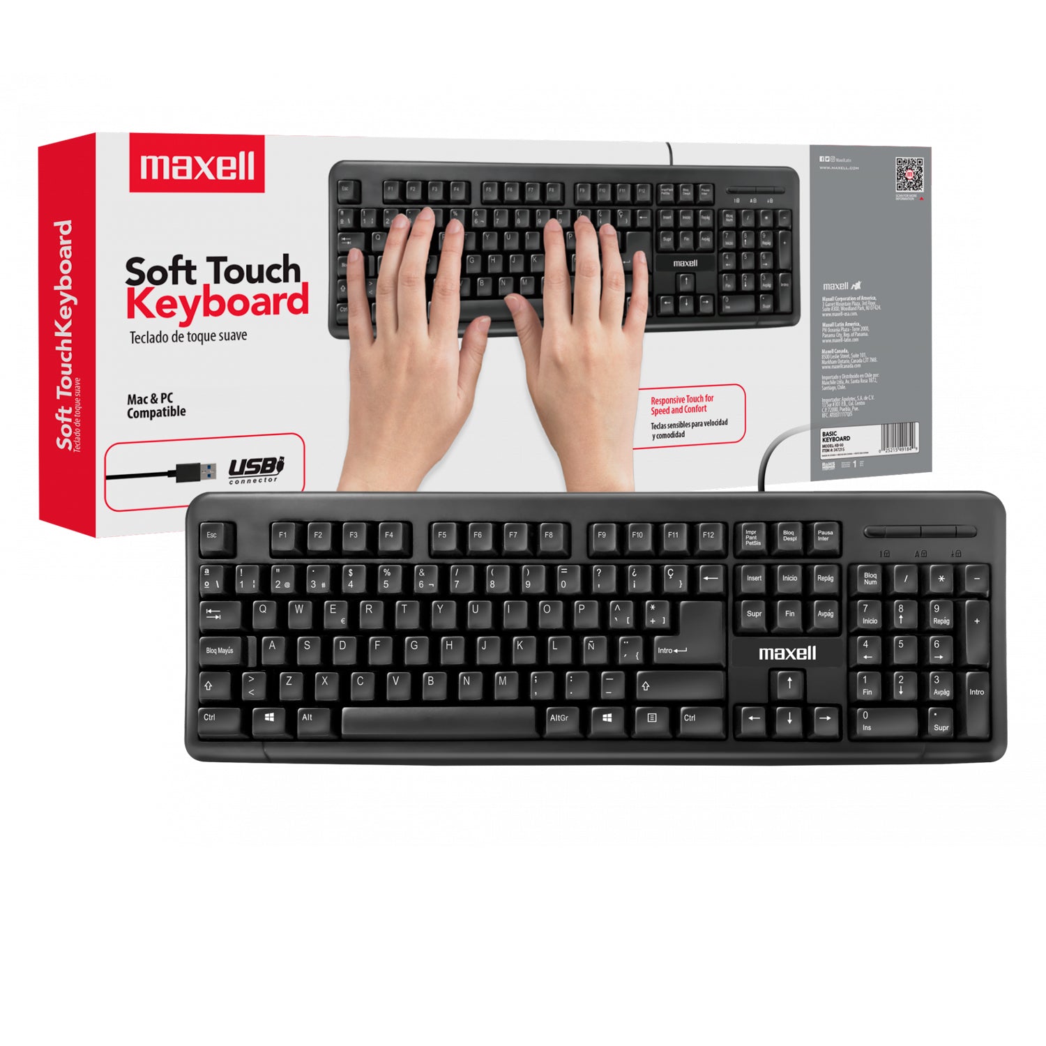 Teclado USB Maxell KB-90 Soft Touch Keyboard Compatible Mac Windows [ 347215 ] - Mayorista de Tecnología