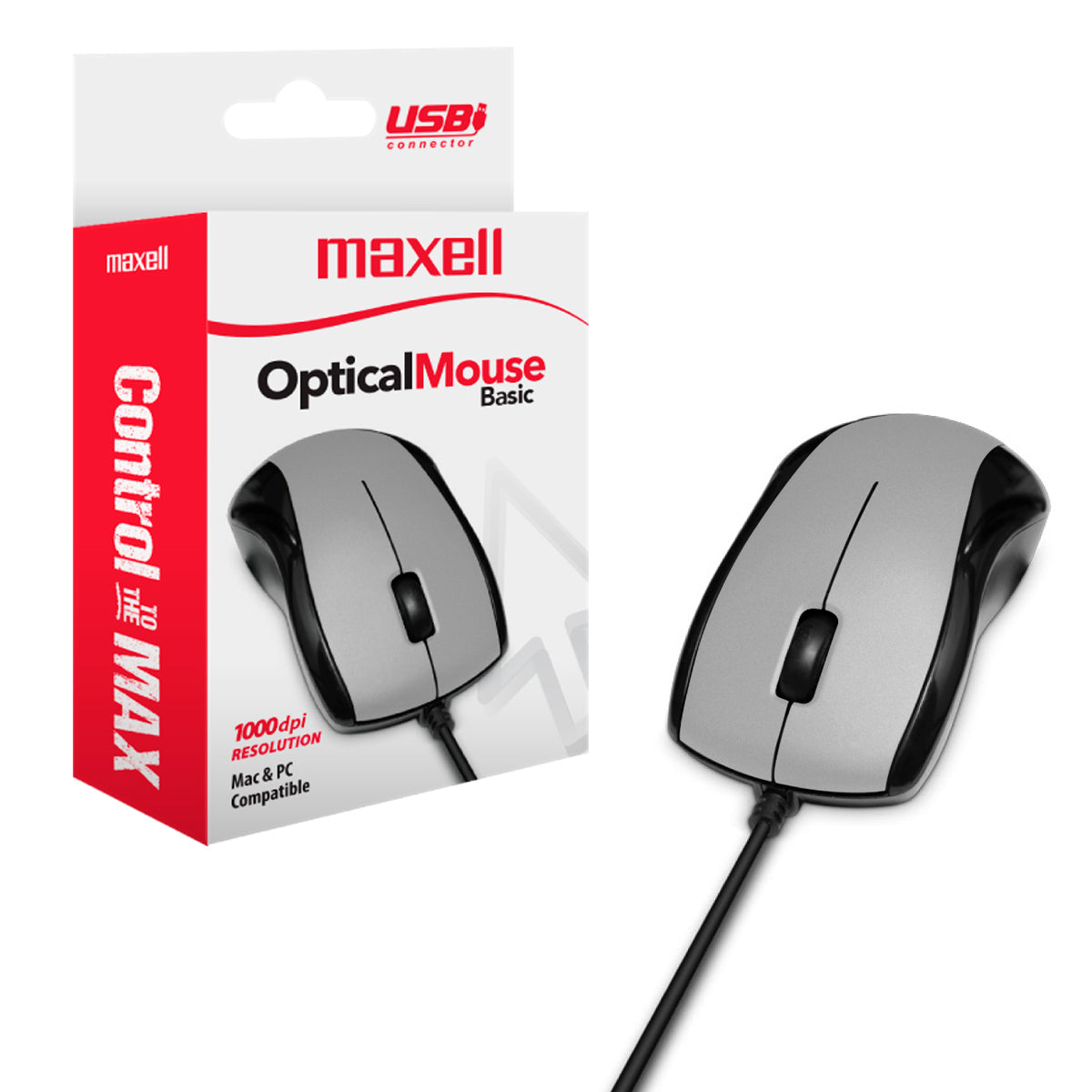 Mouse USB Optical Basic Maxell MOWR-101 Ergonomico Cable 140cm Sensor 1000dpi Compatible Windows-Mac - Mayorista de Tecnología