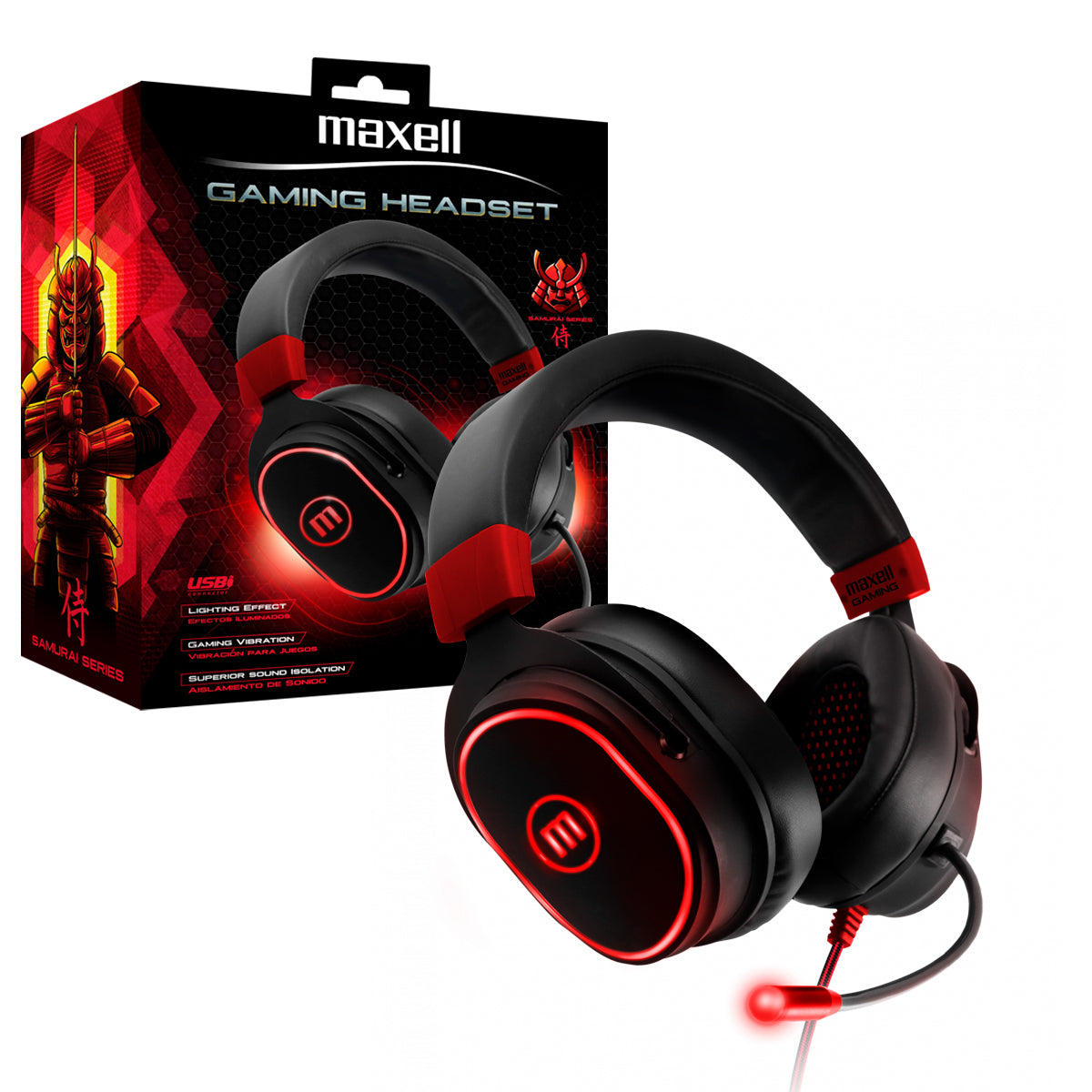 Audifonos Gamer Headset Maxell CA-H-MIC Potente vibracion Microfono Ajustable RGB TRRS 3.5mm + USB