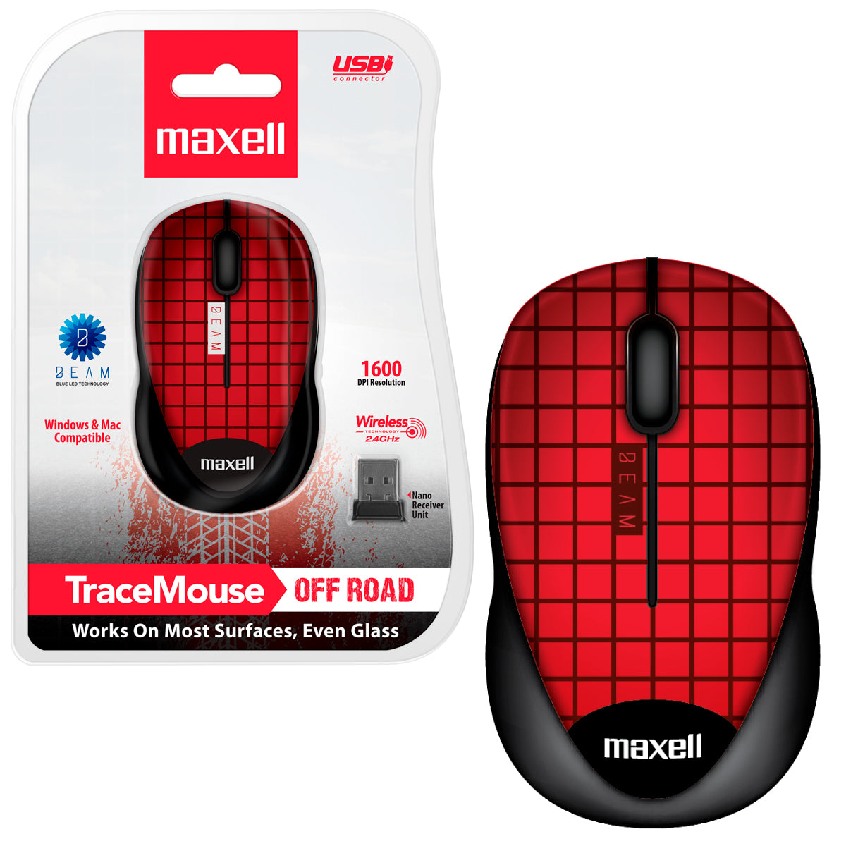 Mouse Inalambrico Maxell MOWL-250 Banda 24GHz Ergonomico Sensor 1600dpi Compatible Windows-Mac