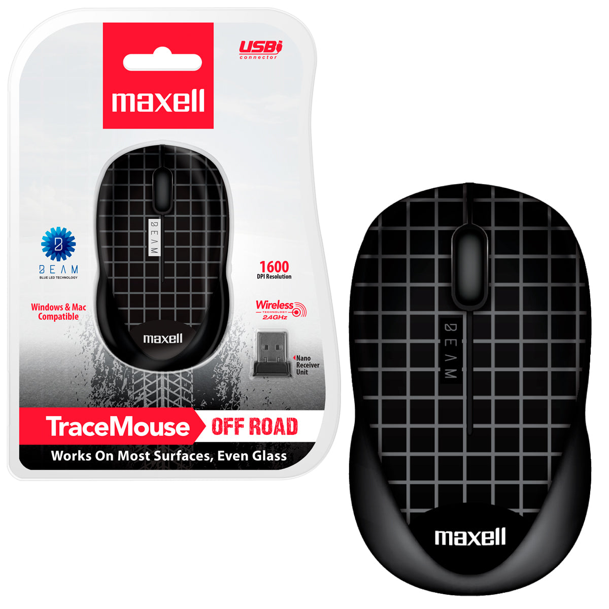 Mouse Inalambrico Maxell MOWL-250 Banda 24GHz Ergonomico Sensor 1600dpi Compatible Windows-Mac