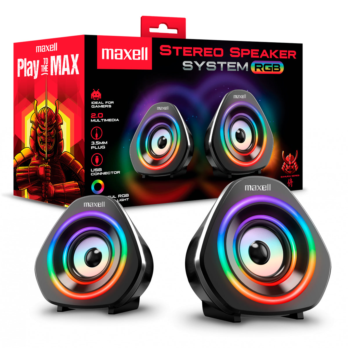 Parlantes Gaming SSG-700 Maxell Samurai Series Altavoz RGB Amplia Compatibilidad USB-A + Jack 3.5mm - Mayorista de Tecnología