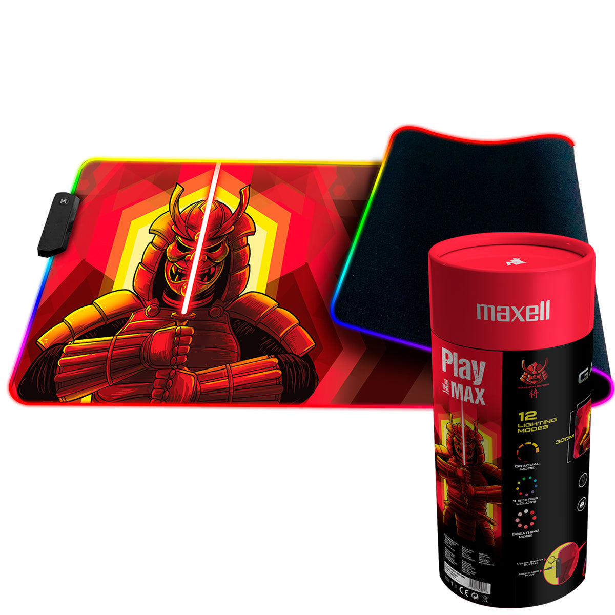 Mouse Pad Gamer 800 Maxell CA-LPAD Samurai Series Antideslizante Impermiable Iluminacion RGB 80x30cm