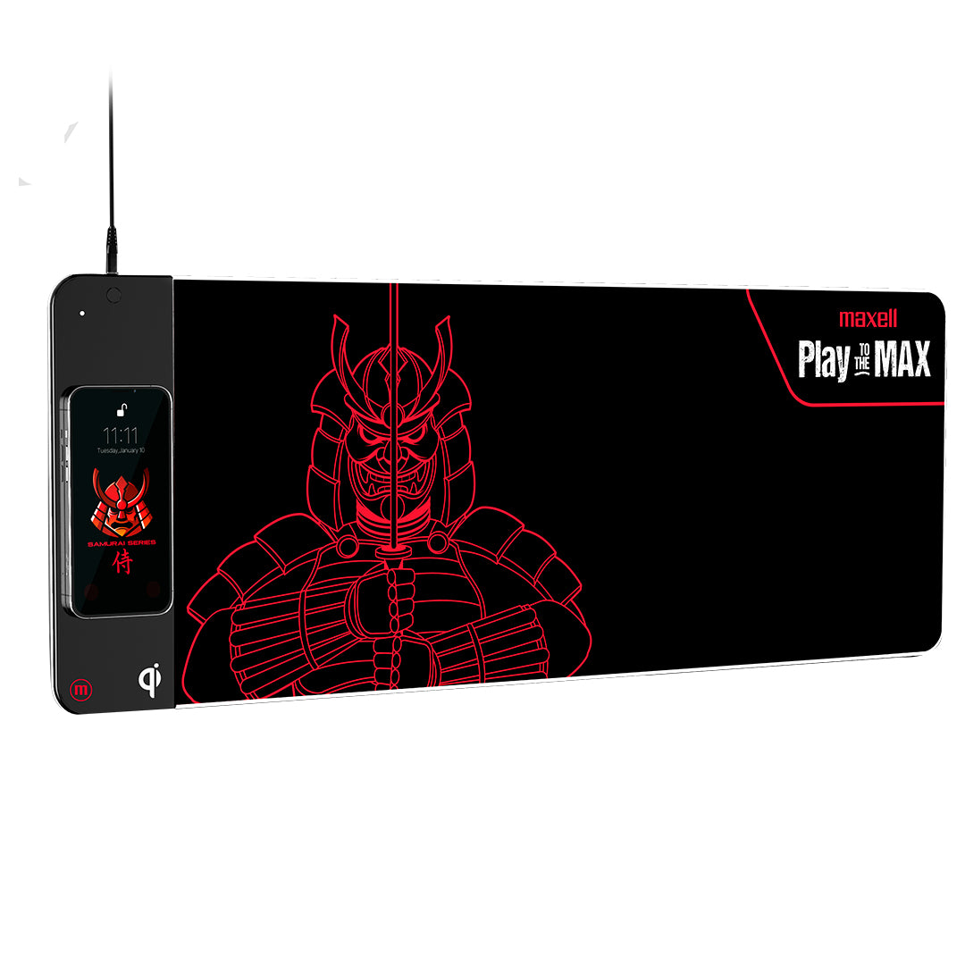 Mouse Pad Gamer Qi 10w Maxell Samurai Series + Almohadillas Reposamuñecas Impermiable RGB 80x30cm - Mayorista de Tecnología