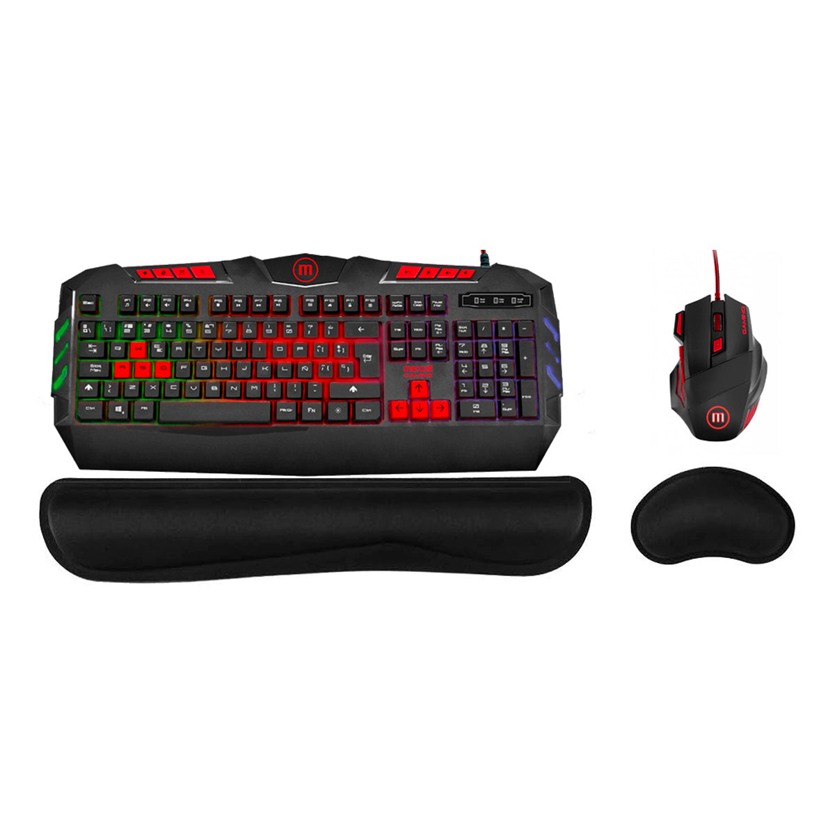 Mouse Pad Gamer Qi 10w Maxell Samurai Series + Almohadillas Reposamuñecas Impermiable RGB 80x30cm