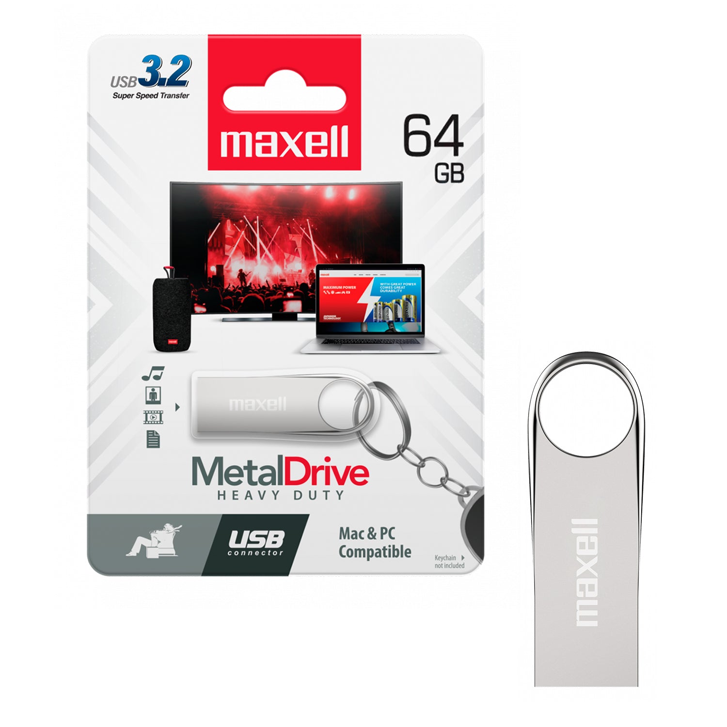 Pendrive USB 3.2 64GB Maxell Metal Drive Rapida Transferencia Compatible MAC Windows Uso General - Mayorista de Tecnología