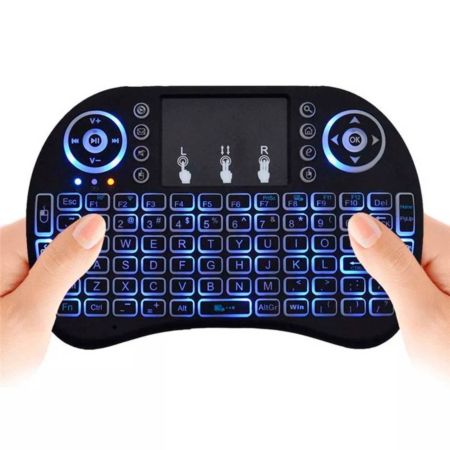 Mini Teclado Inalámbrico Touchpad Smart Tv Pc + Luz