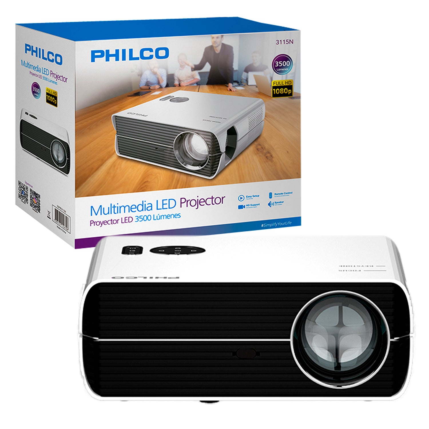 Proyector LED Philco 3115N FHD 3500 Lumenes Imagen 35" a 150" Contraste 4000:1 Conexión HDMI / USB - Mayorista de Tecnología