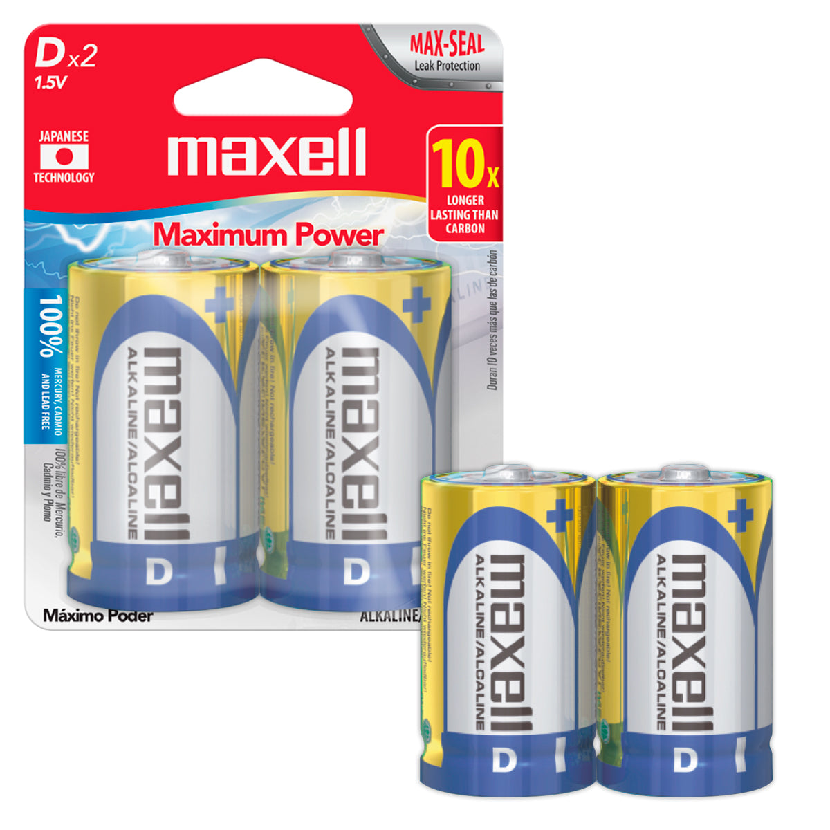 Pilas D LR20 x2 1.5V Alcalina Cilindrica Maxell Maxima Durabilidad y Potencia Tecnologia Max-Seal - Mayorista de Tecnología