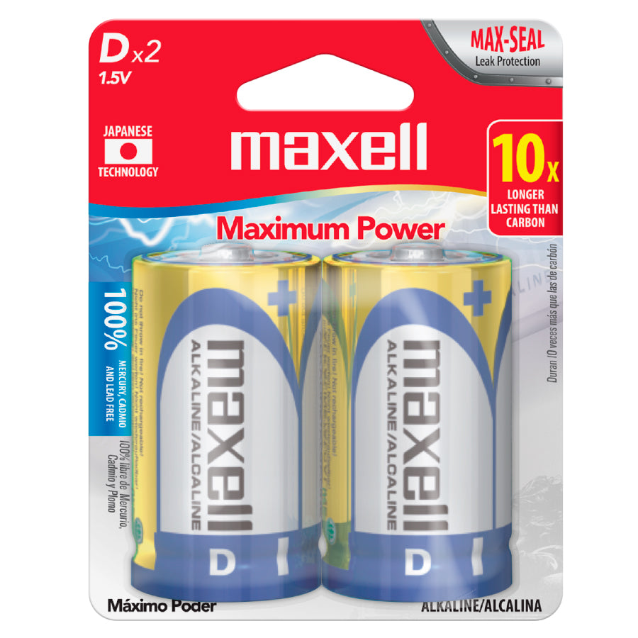 Pilas D LR20 x2 1.5V Alcalina Cilindrica Maxell Maxima Durabilidad y Potencia Tecnologia Max-Seal