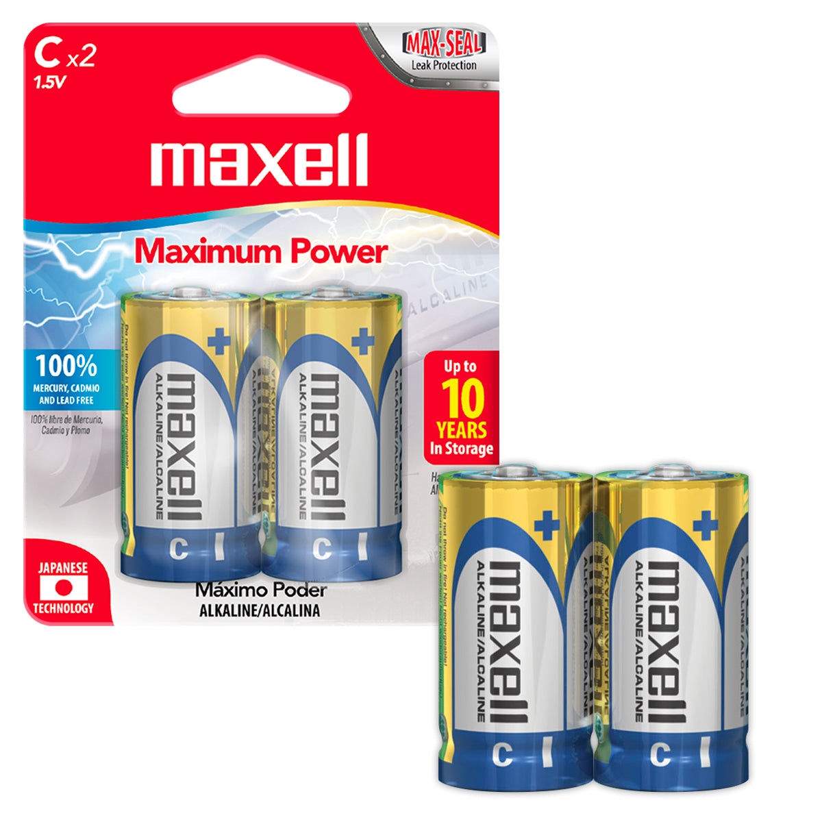 Pilas C LR14 x2 1.5V Alcalina Cilindrica Maxell Maxima Durabilidad y Potencia Tecnologia Max-Seal