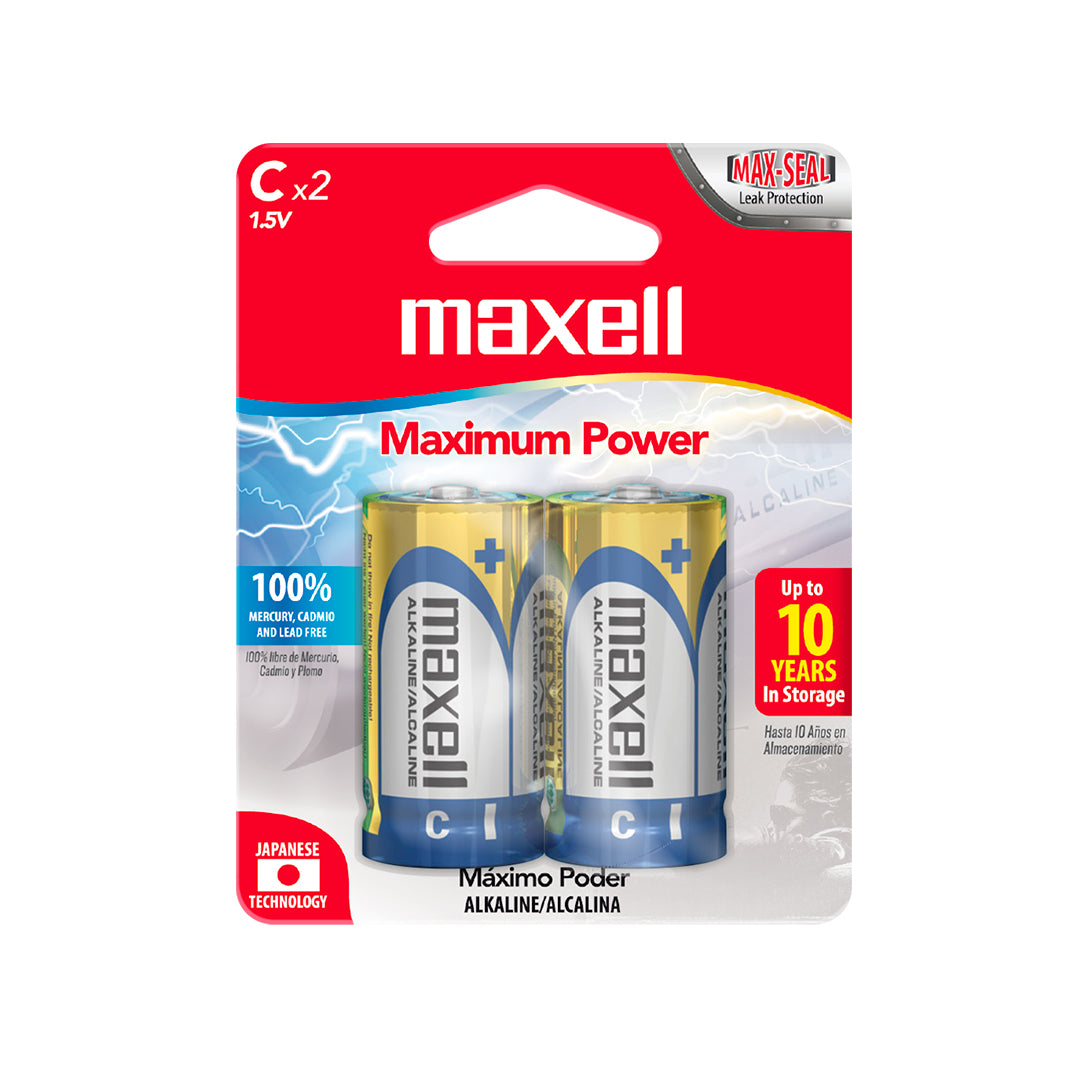 Pilas C LR14 x2 1.5V Alcalina Cilindrica Maxell Maxima Durabilidad y Potencia Tecnologia Max-Seal