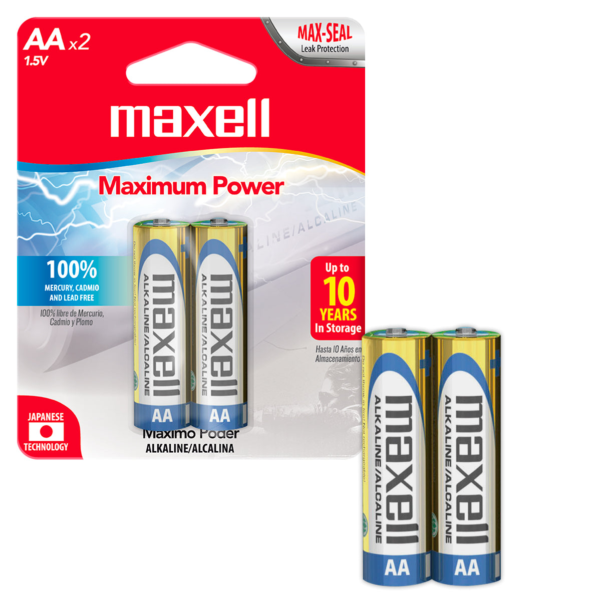 Pilas AA LR6 x2 1.5V Alcalina Cilindrica Maxell Maxima Durabilidad y Potencia Tecnologia Max-Seal - Mayorista de Tecnología