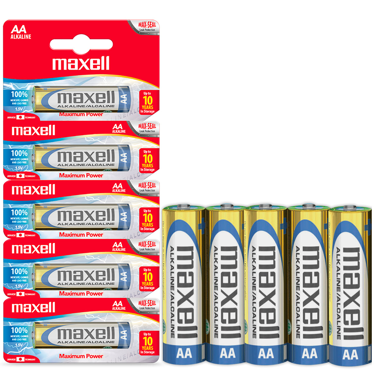 Pilas AA LR6 x5 1.5V Alcalina Cilindrica Maxell Maxima Durabilidad y Potencia Tecnologia Max-Seal