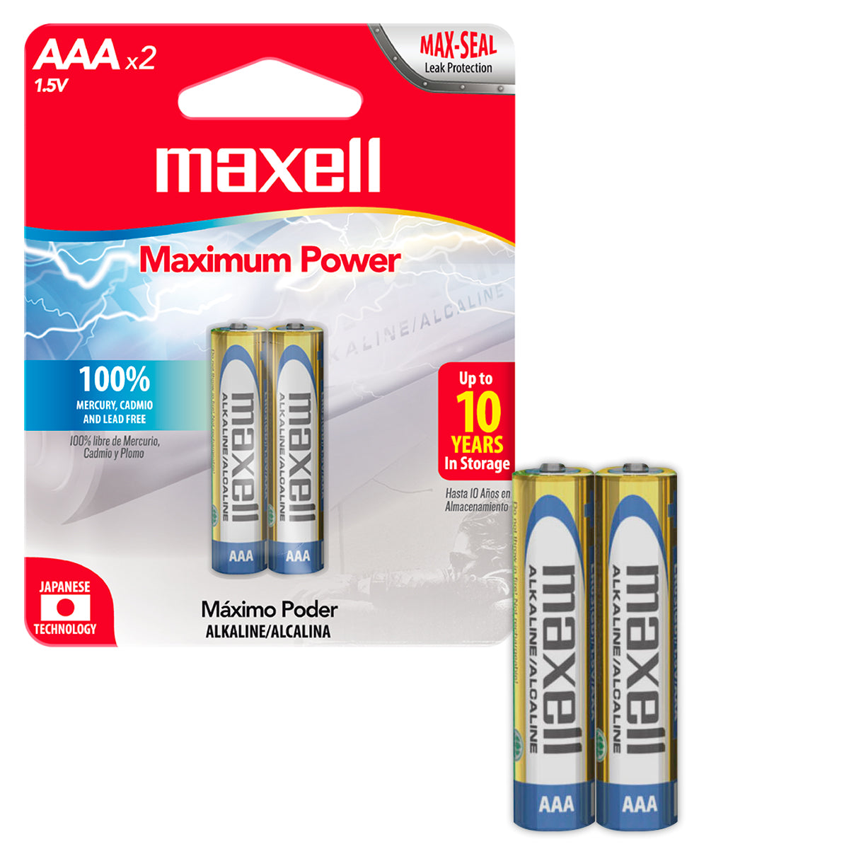 Pilas AAA LR03 x2 1.5V Alcalina Cilindrica Maxell Maxima Durabilidad y Potencia Tecnologia Max-Seal - Mayorista de Tecnología