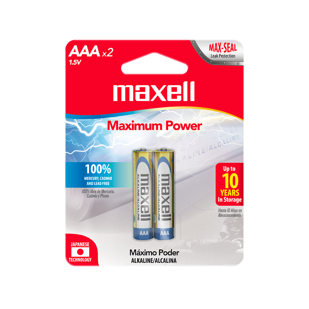 Pilas AAA LR03 x2 1.5V Alcalina Cilindrica Maxell Maxima Durabilidad y Potencia Tecnologia Max-Seal