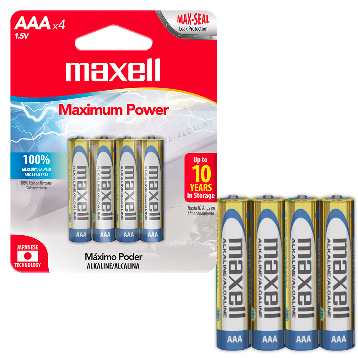 Pilas AAA LR03 x4 1.5V Alcalina Cilindrica Maxell Maxima Durabilidad y Potencia Tecnologia Max-Seal - Mayorista de Tecnología