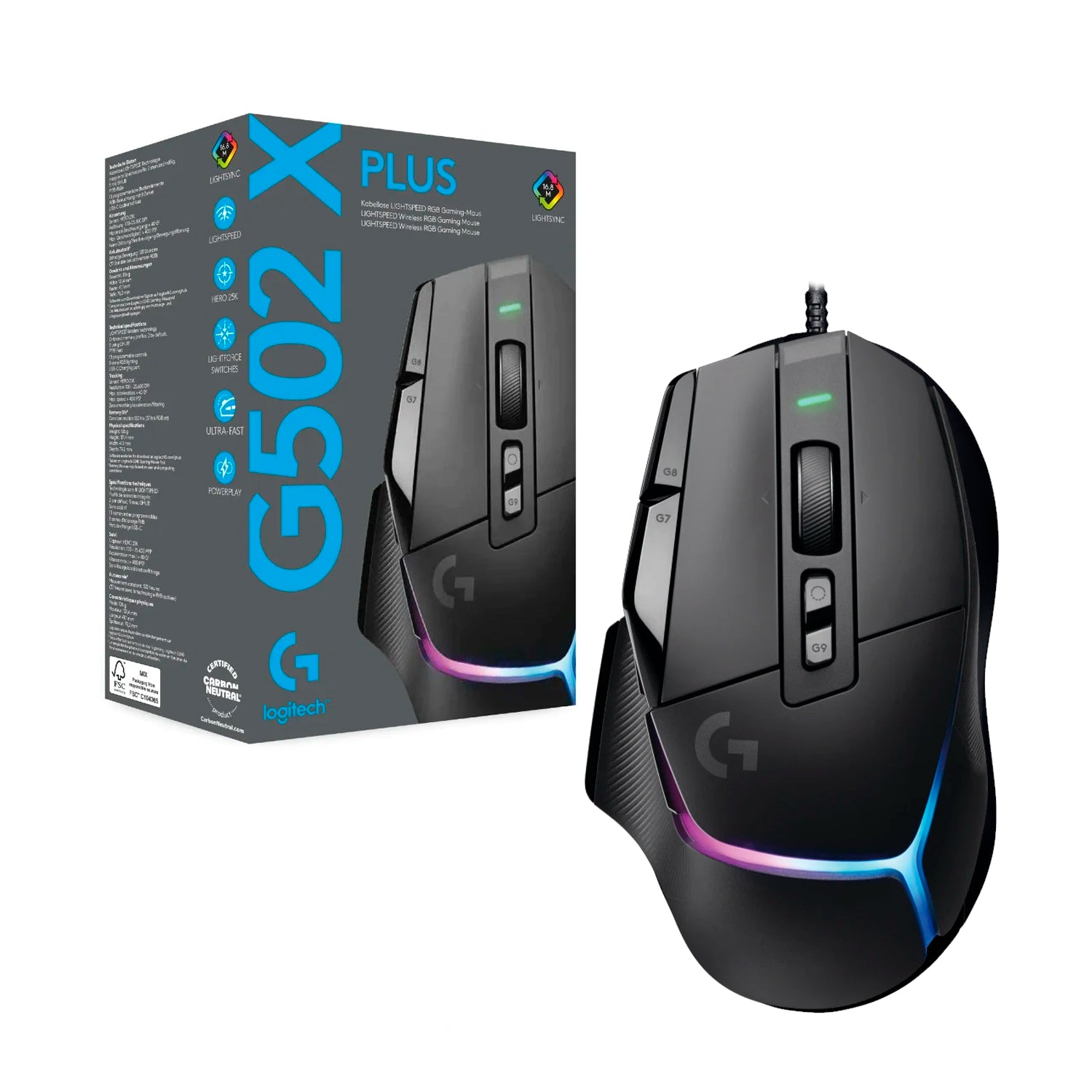 Mouse Gamer Inalambrico Logitech G502 X Plus Lightspeed Lightsync Hero 2 100-25600dpi 13 Botones - Mayorista de Tecnología