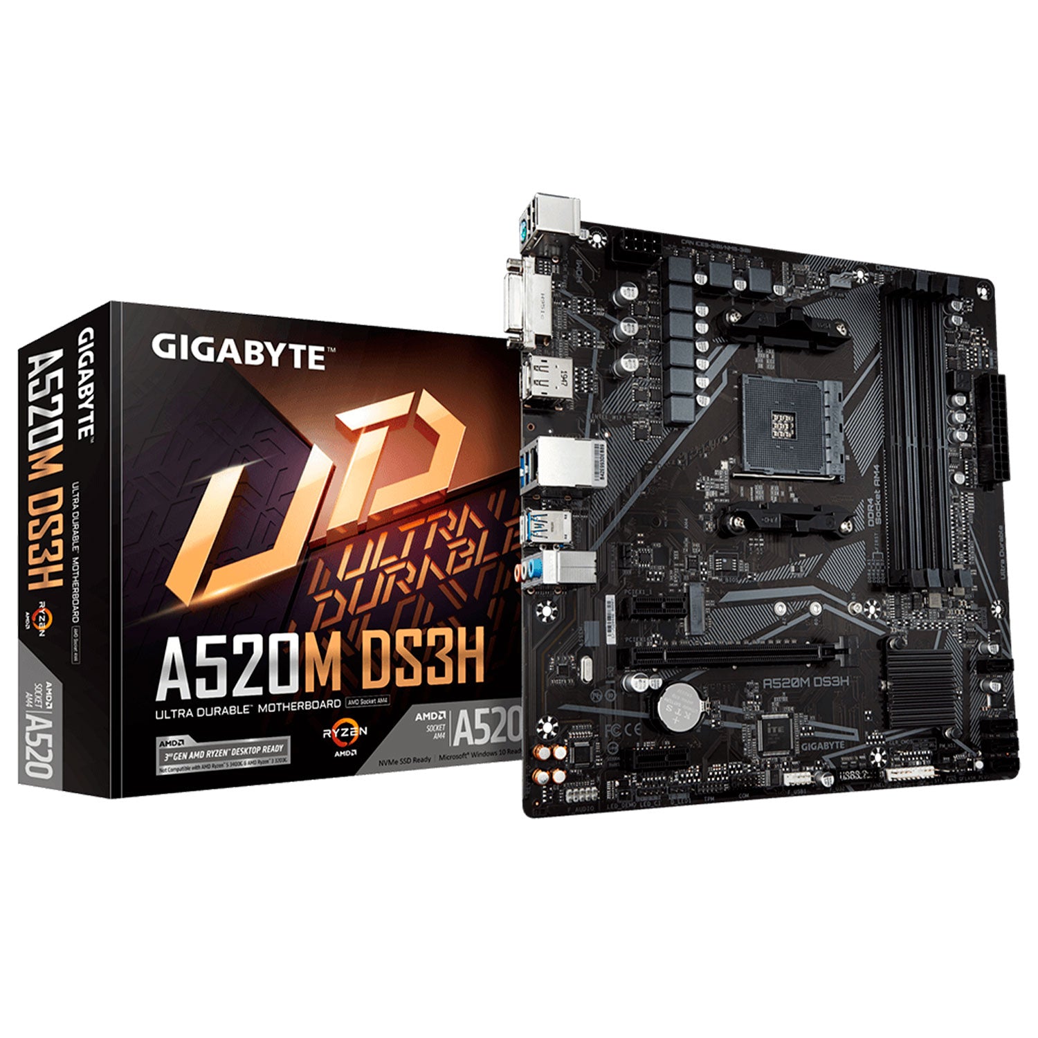 Placa Madre Gigabyte A520M DS3H ATX AM4 Ryzen DDR4 HDMI DVI-D PCIe 3.0 M.2 USB3.2 [ A520M-DS3H ] - Mayorista de Tecnología