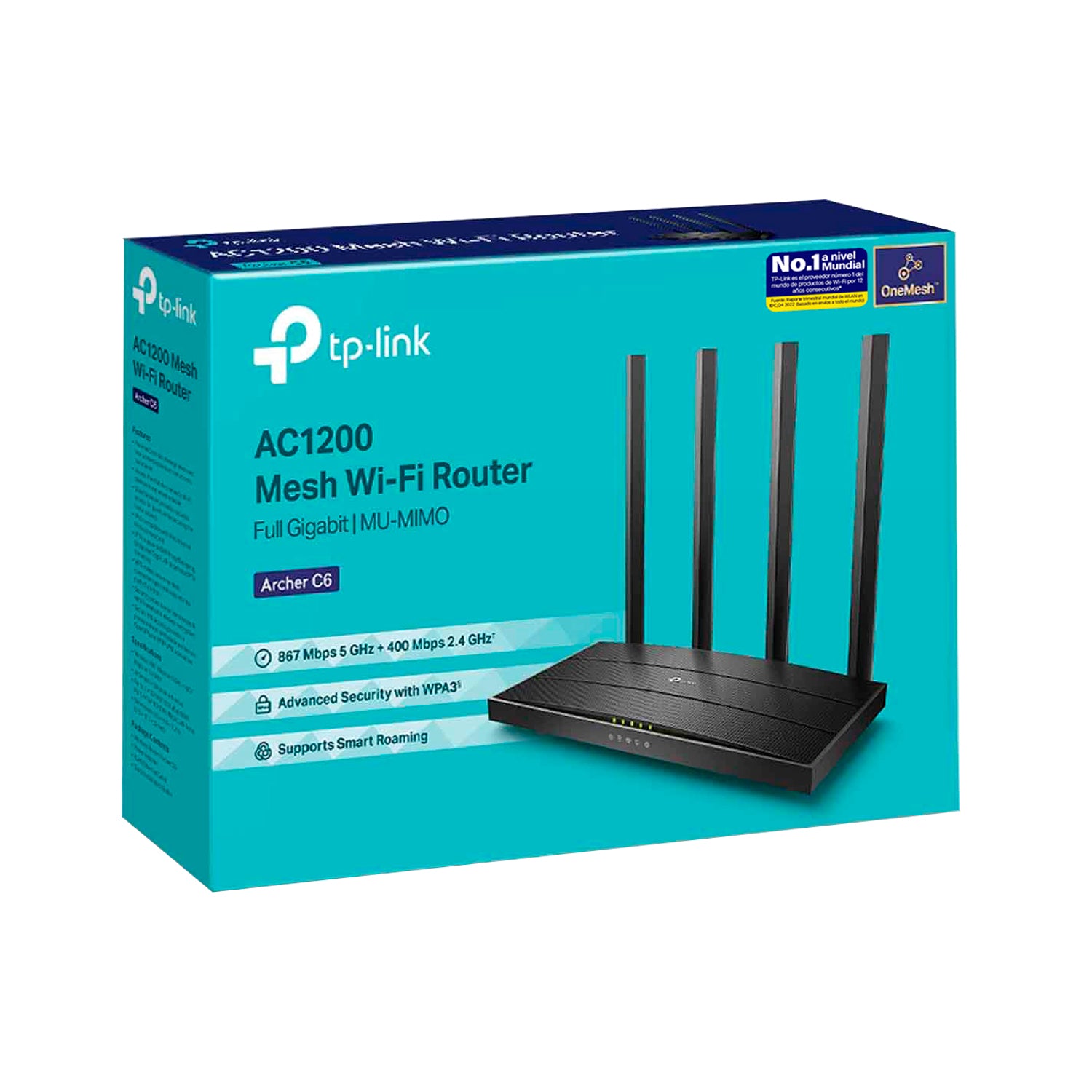 Router Inalambrico TP-Link Archer C6 AC1200 Full Gigabit MU-MIMO Dual Band 5GHz/2.4GHz 4 Antenas