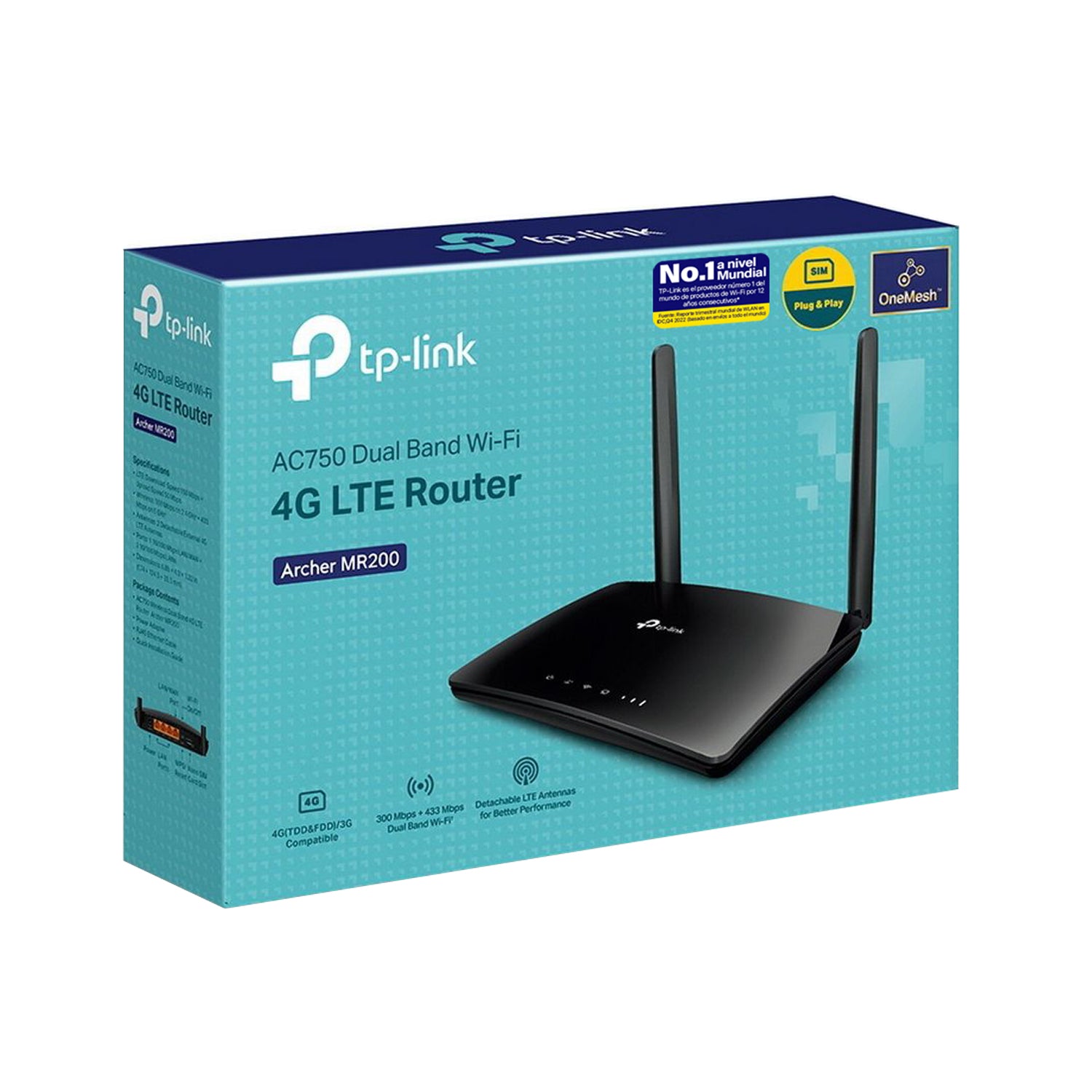 Router Inalambrico TP-Link Archer MR200 AC750 SIM 4G LTE FDD/TDD Dual Band 5GHz/2.4GHz 2 Antenas