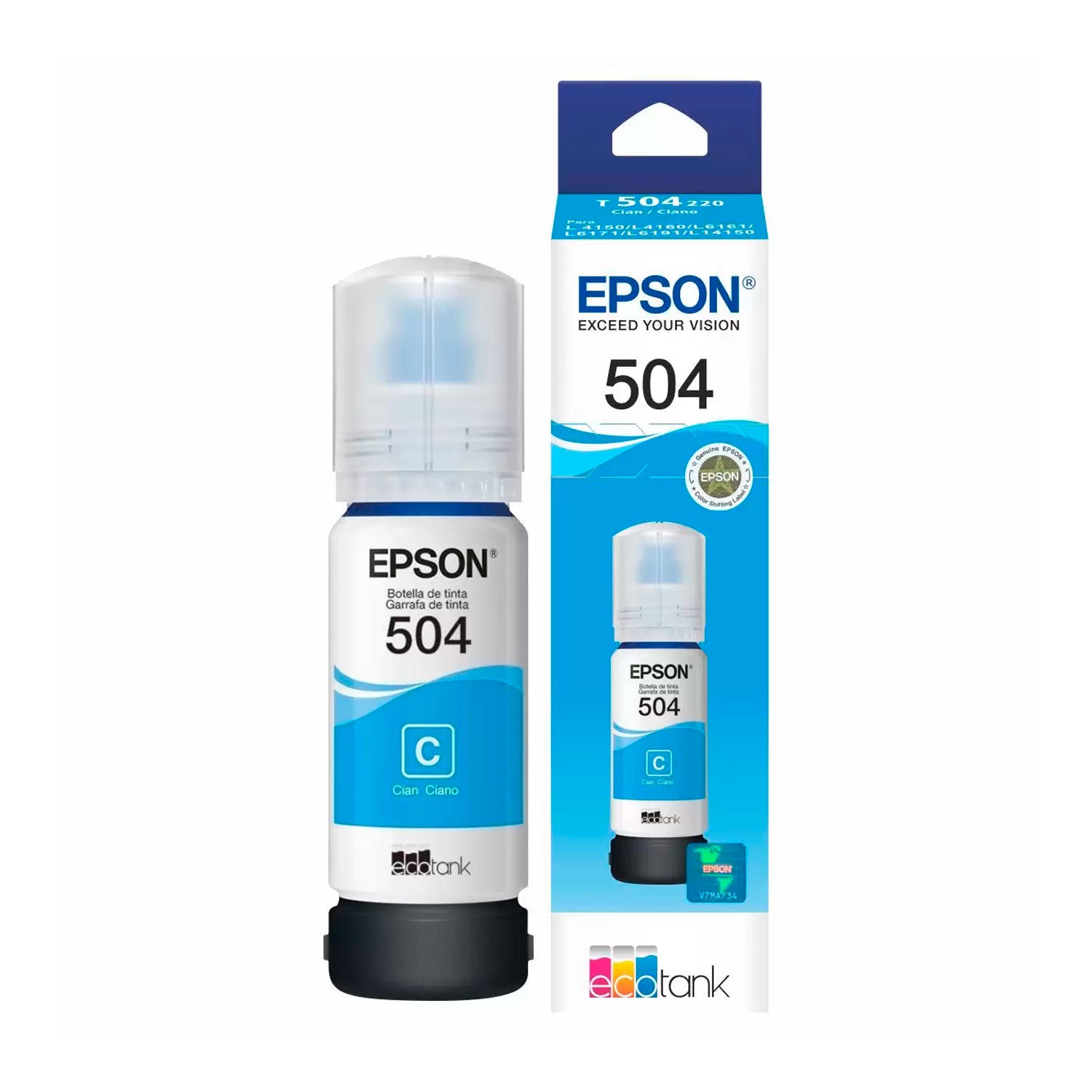 Tinta Botella Epson T504 70ml Ecotank Cyan L4150 L4260 L4160 L6161 L6171 [ C13T03N22A ] | Lifemax