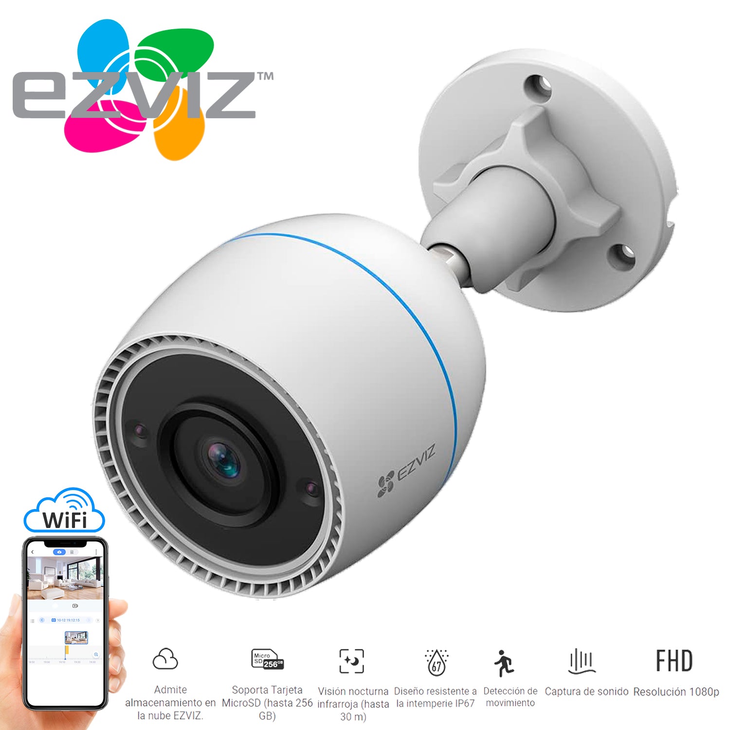 Camara Wifi IP C3TN Ezviz FullHD 2MP Audio Vision nocturna Exterior IP67 Almacenamiento MicroSD-Nube - Mayorista de Tecnología