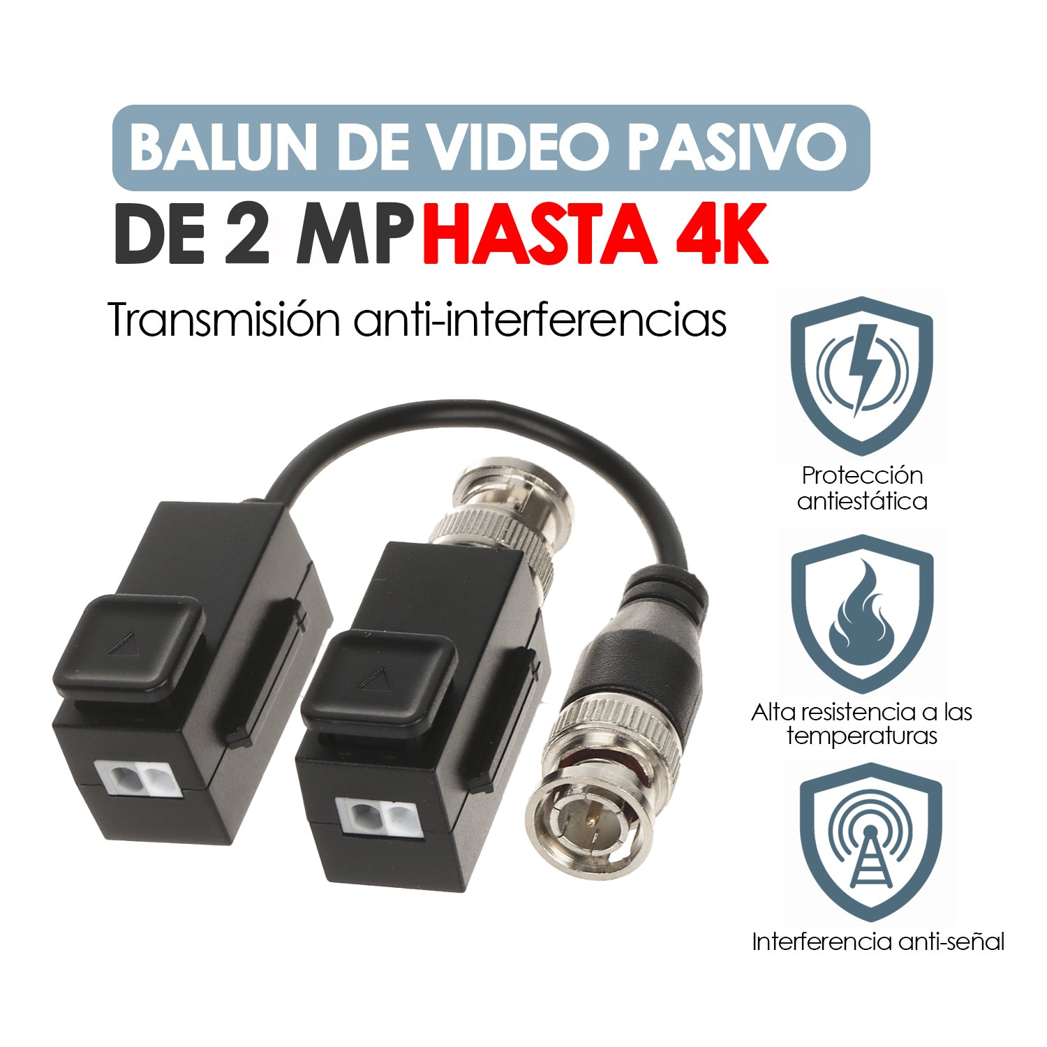 Balun de Video Pasivo Hikvision HD-TVI/CVI/AHD/CVBS Transmisor y Receptor 2MP hasta 4K